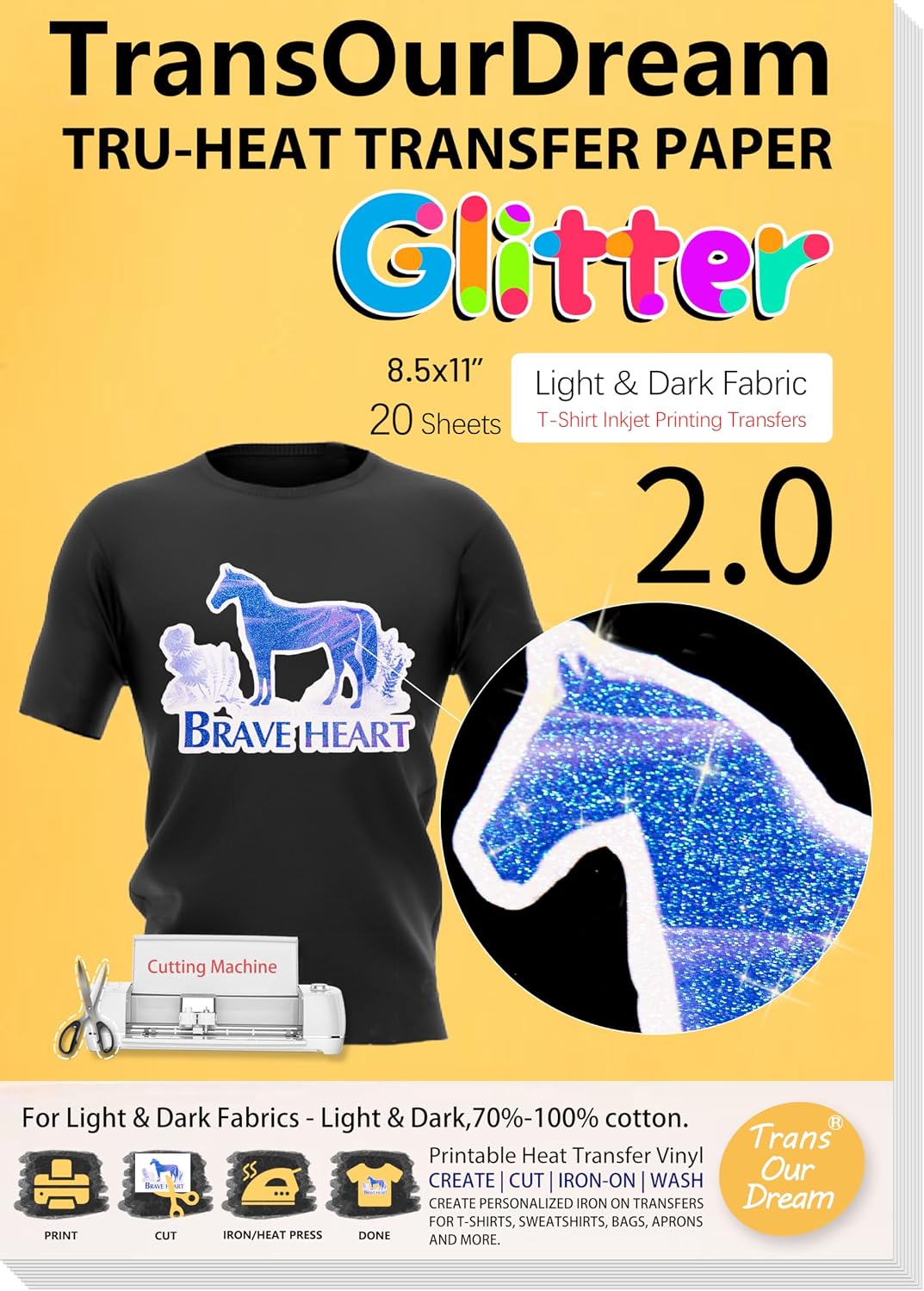 TransOurDream Upgraded Iron on Heat Transfer Paper for T Shirts (20 Sheets