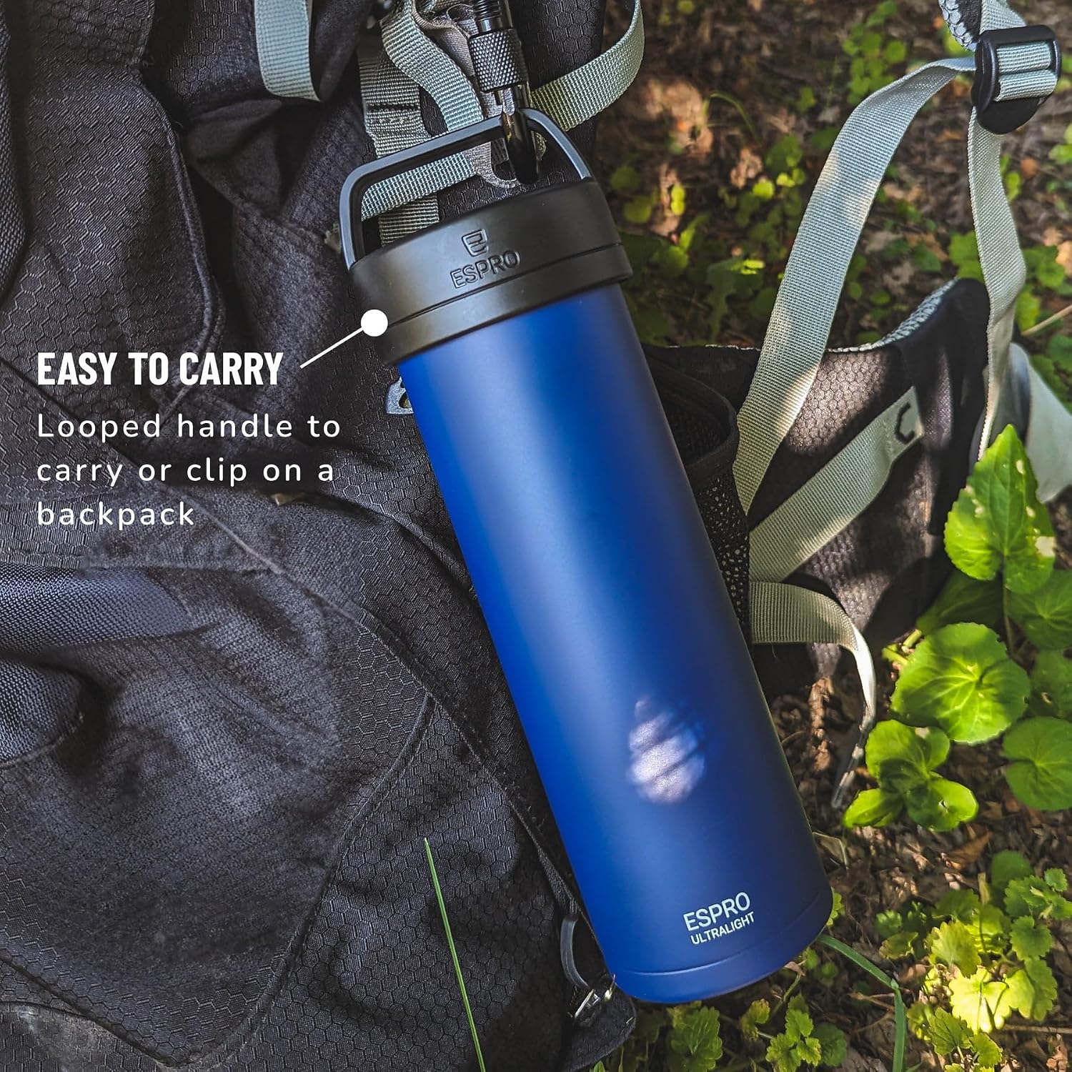 ESPRO Go P0 Ultralight French Press Coffee Maker for Travel, Vacuum Insulated Stainless Steel, 16 Ounces, Matte Meteorite Black