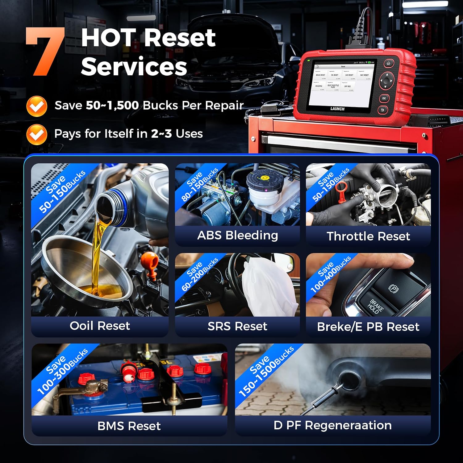 Launch OBD2 Scanner CRP123X V3.0 Elite,7 Resets Scan Tool,Lifetime Update