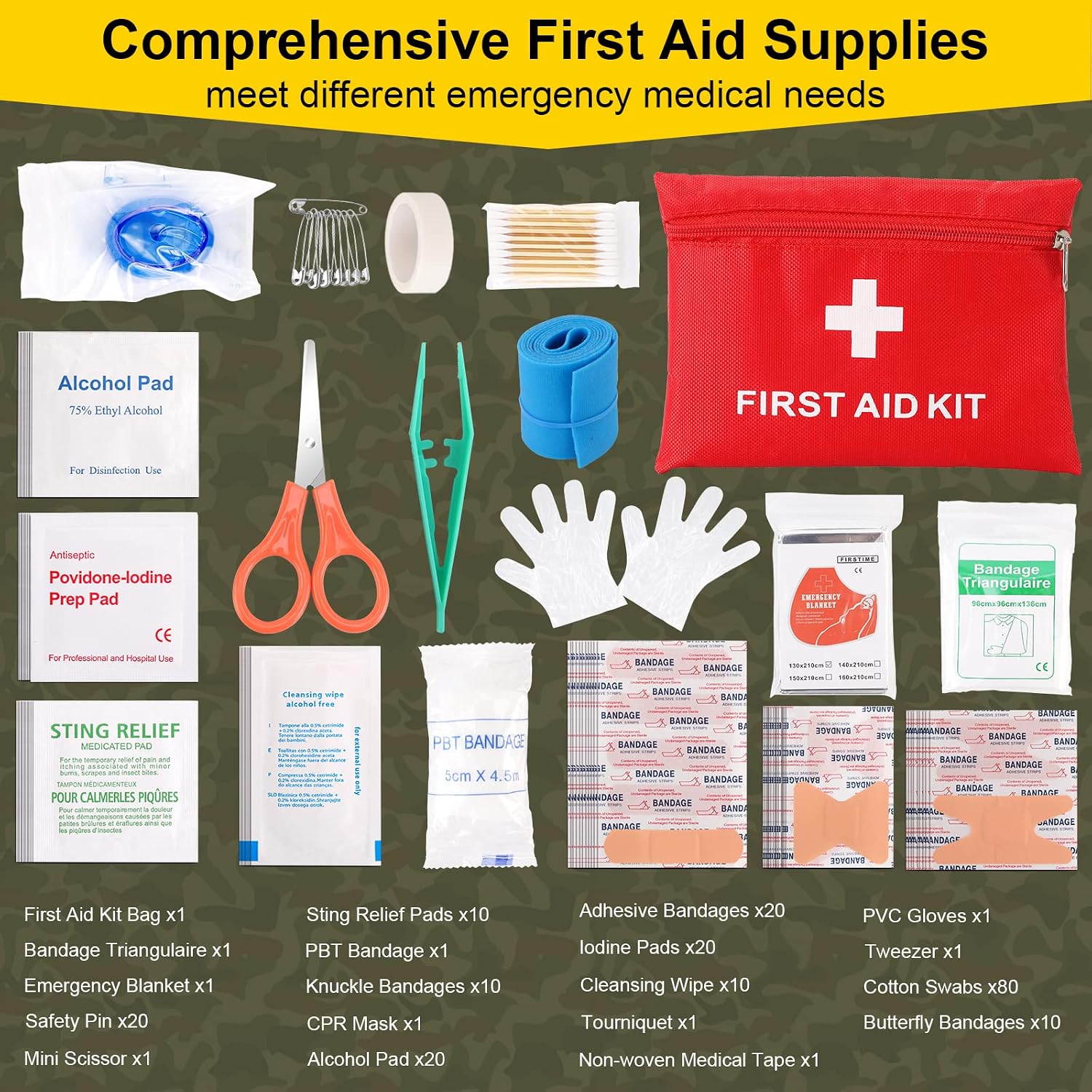 Survival First Aid Kit, 248PCS Survival Tools Camping Essentials Tactical Gear Emergency Trauma Medical Supplies Packed in a MOLLE Pouch, Saber Card