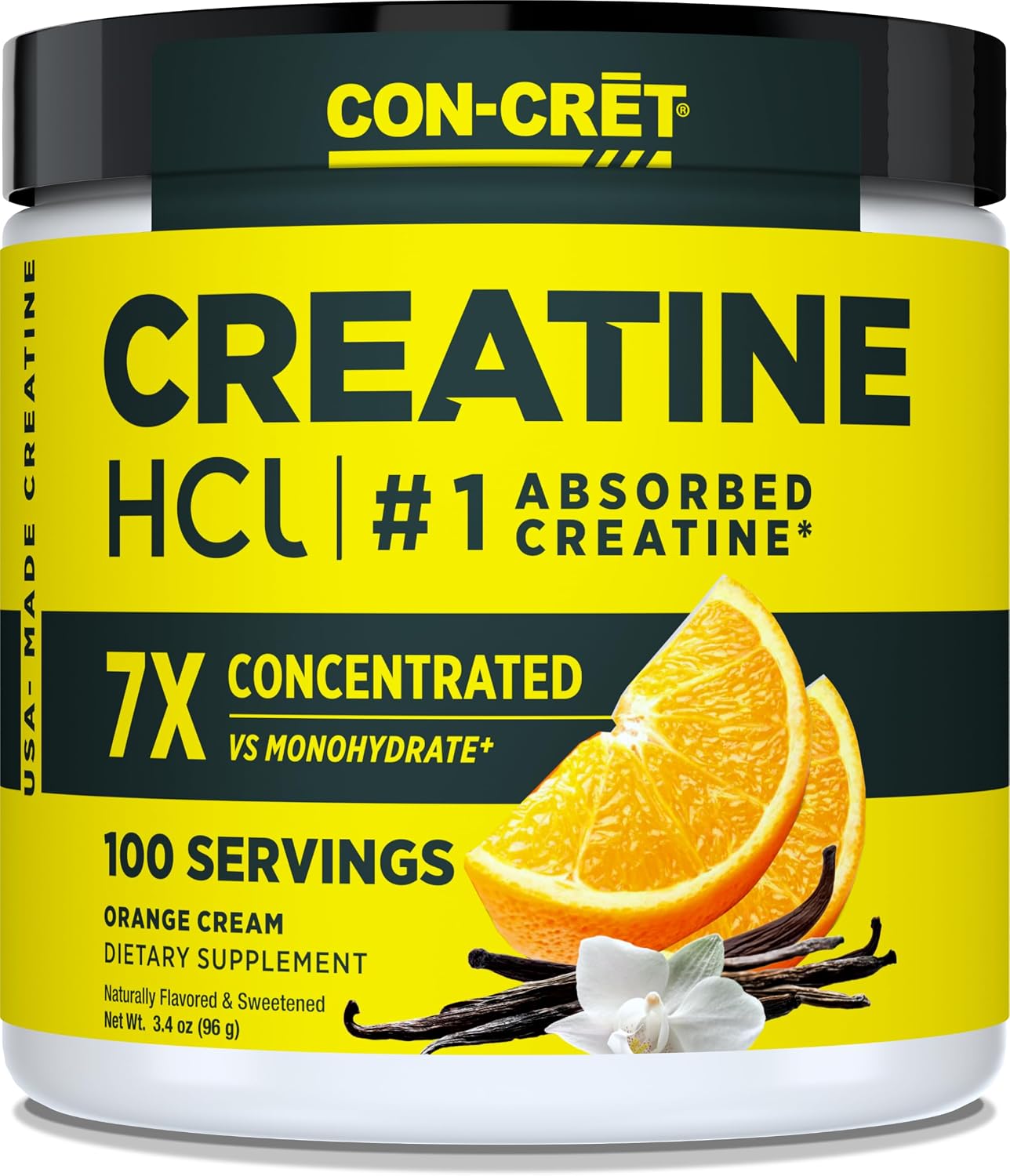 CON-CRET Creatine HCl Powder for Women and Men, Unflavored, 64 Servings | No Bloating or Water Retention, Muscle, Strength & Cognitive Support, USA Made, NSF Certified