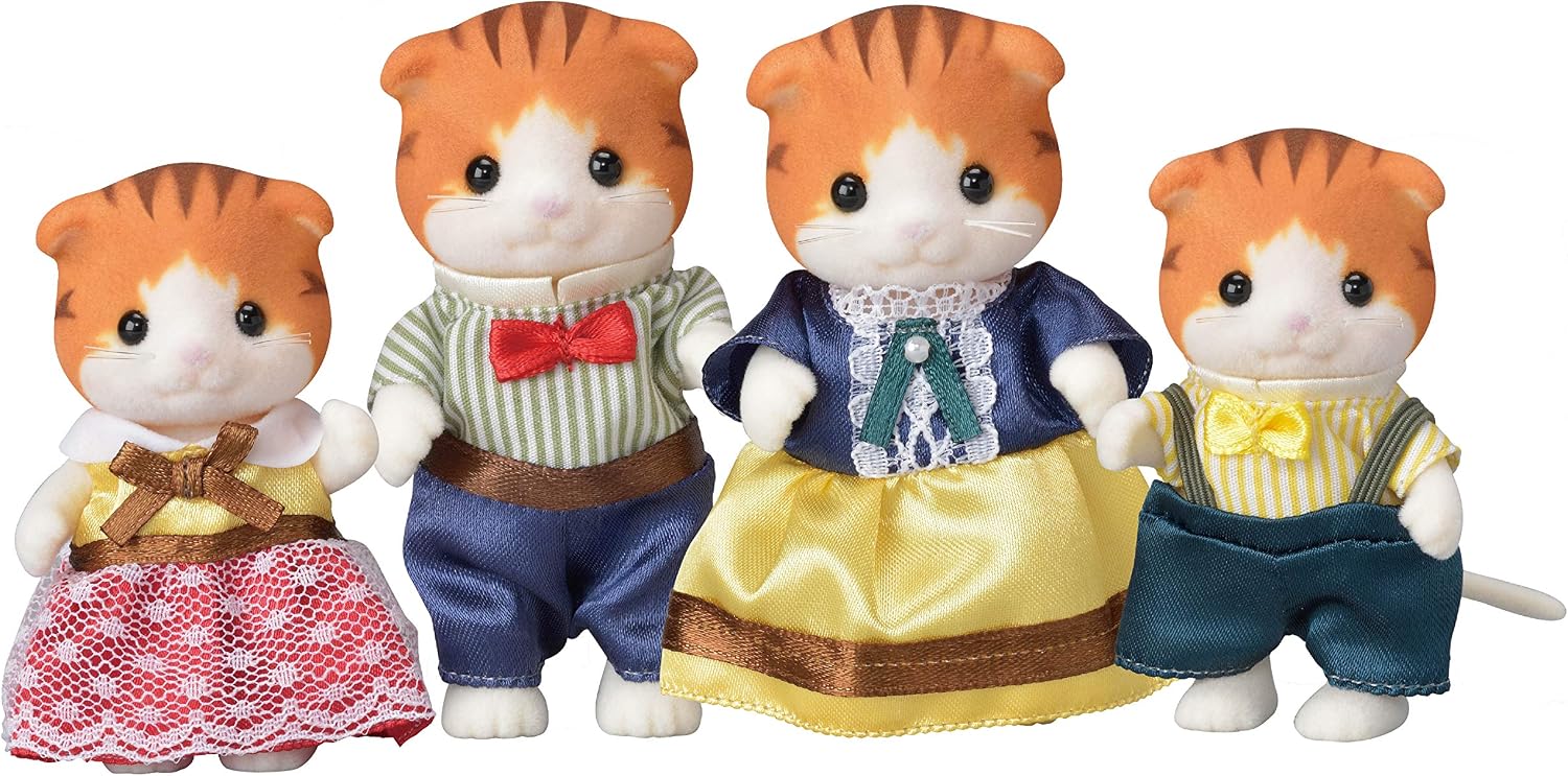 Calico Critters, Sandy Cat Family, Dolls, Dollhouse Figures, Collectible Toys, Premium, 3 inches