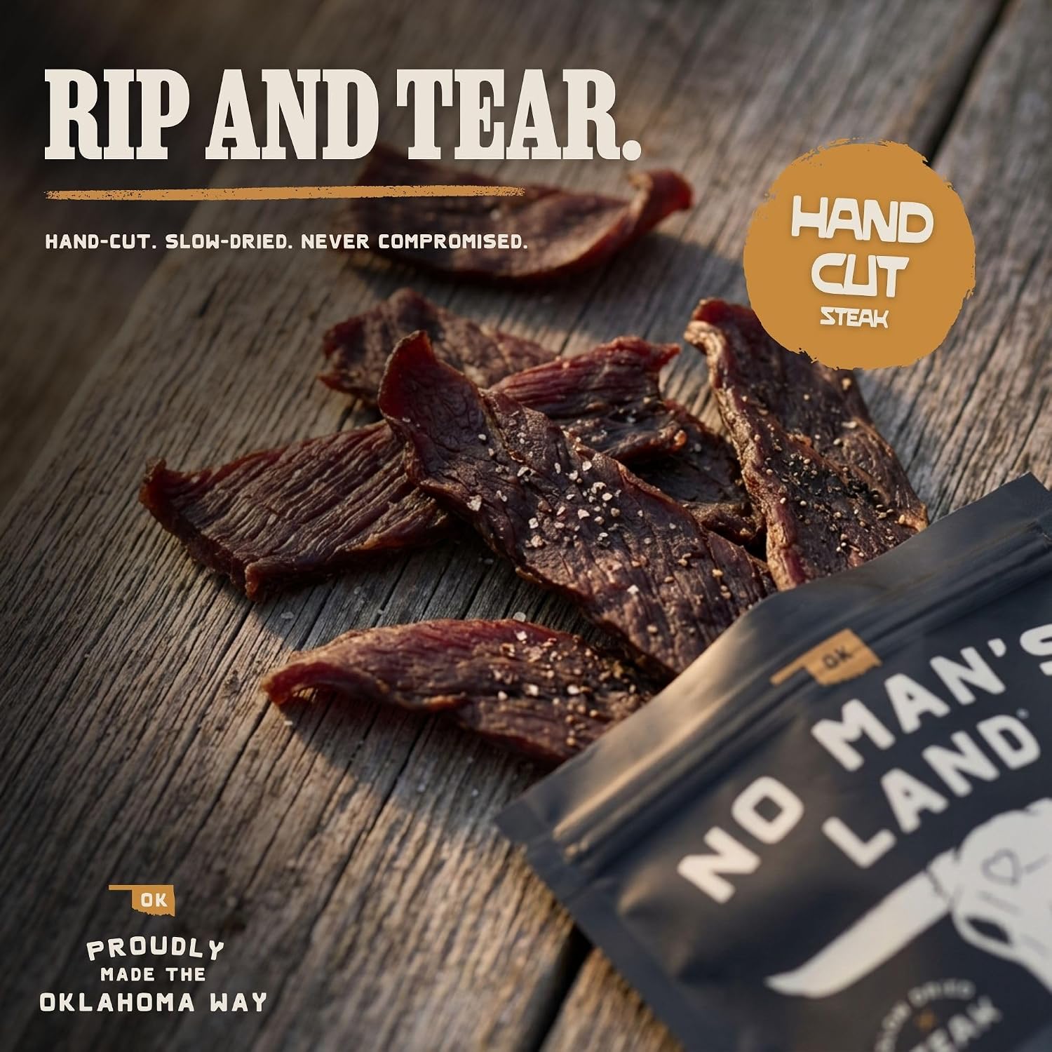 No Mans Land Slow-Dried Beef Jerky | Smoked & Seasoned Jerky Strips | High Protein, Low Carb Beef Snack | Gluten Free - MILD (16oz)