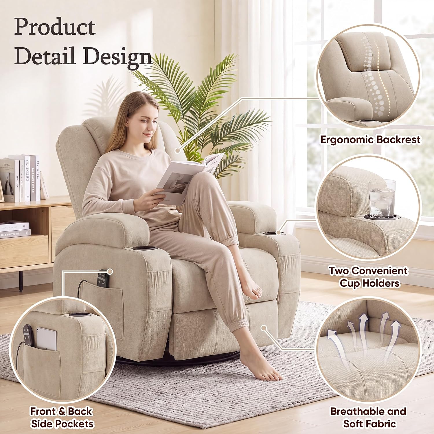 Flamaker Rocking Chair Recliner Chair with Massage, Rocking Chair Nursery