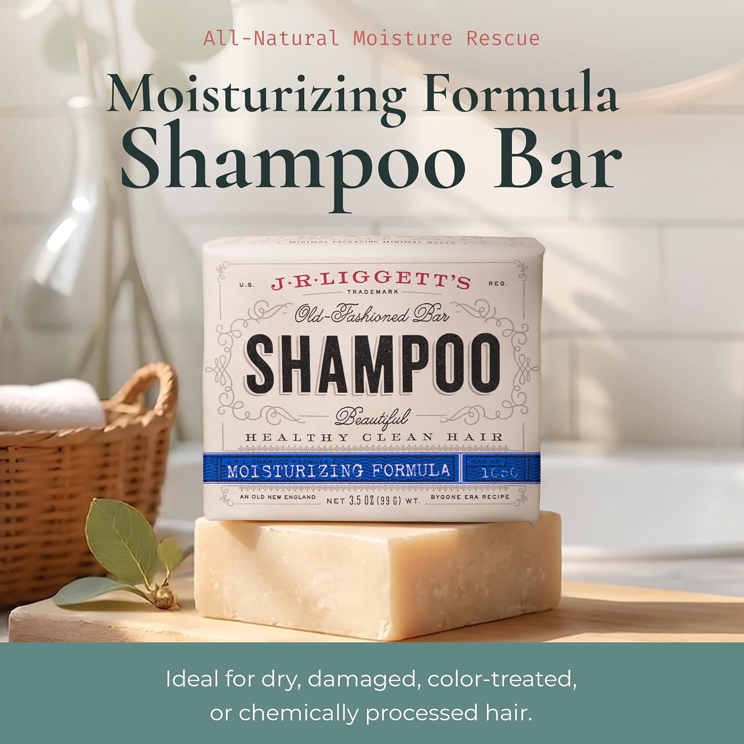 J.R.LIGGETT'S Moisturizing Formula Shampoo Bar Restores Softness 3.5 oz | All-Natural Solid Shampoo Bar Hair Cleanser with Coconut Oil and Aloe Vera, Fragrance-Free, Sulfate-Free