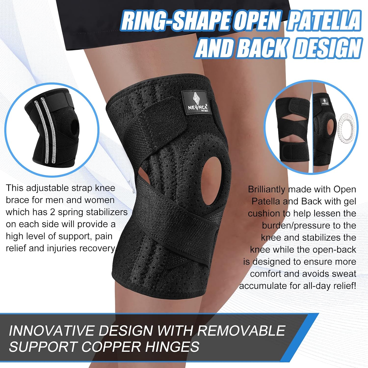 NEENCA Knee Brace for Knee Pain, Adjustable Knee Support with Patella Gel Pad & Side Spring Stabilizers, Knee Wrap for Arthritis, Meniscus Tear, ACL