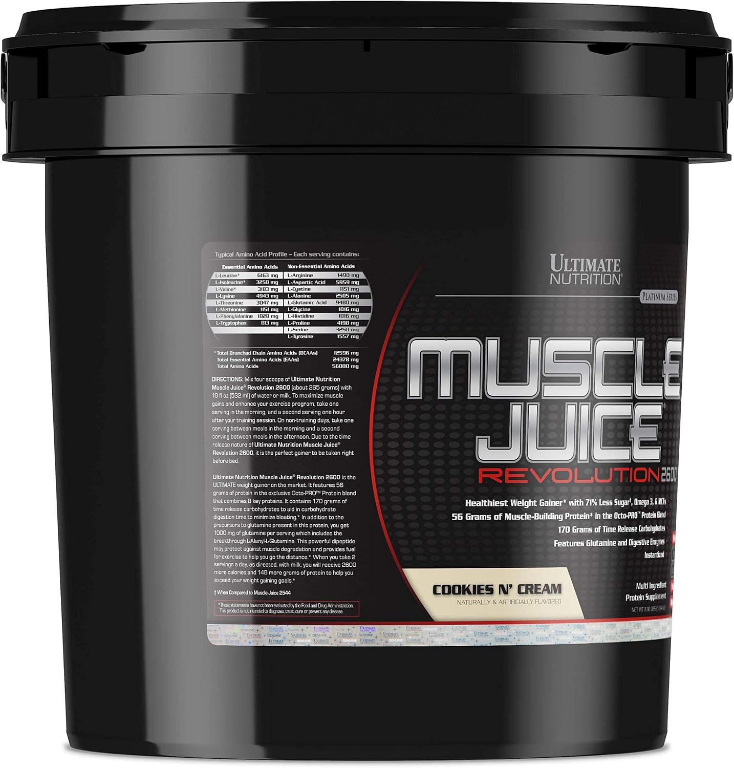 Ultimate Nutrition Muscle Juice Revolution 2600 Weight Gainer, Muscle Recovery with Glutamine, Micellar Casein and Time Release Complex Carbohydrates, Banana Protein Powder, 4.69 Pounds | 70g Octo-PRO™ Protein Blend, 175g Time-Release Carbs, 1000mg Gluta…