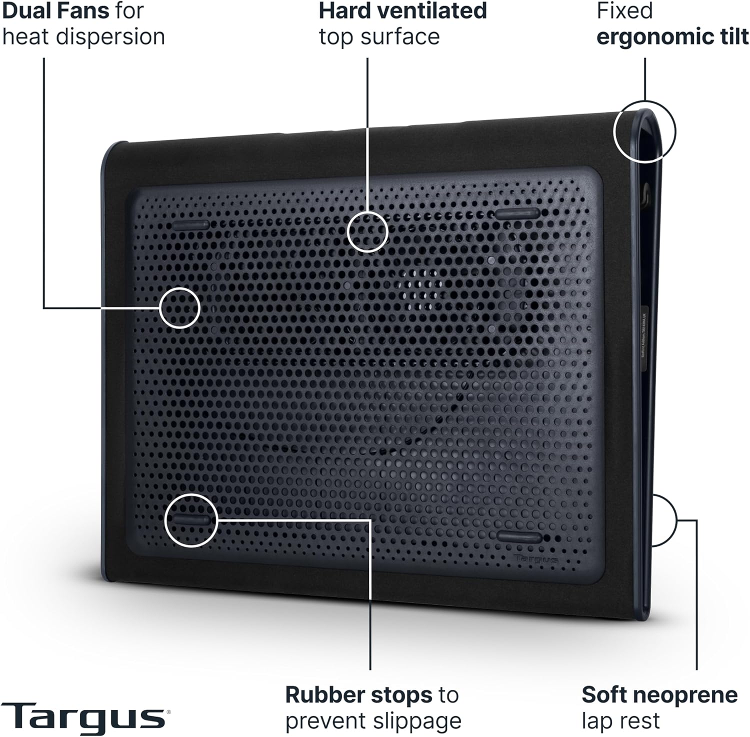 Targus 17 Inch Dual Fan Lap Chill Mat - Soft Neoprene Laptop Cooling Pad for Heat Protection, Fits Most 17" Laptops and Smaller - USB-A Connected Dual Fans for Heat Dispersion (AWE55US)
