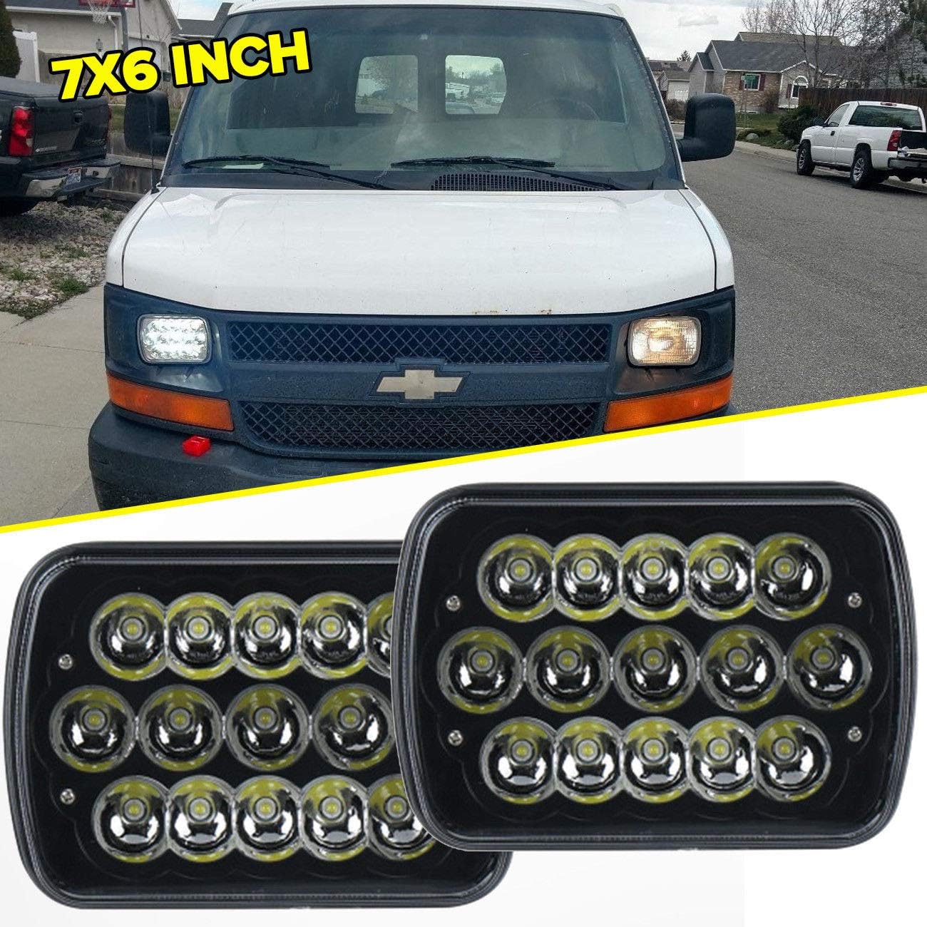 1 pair of 7x6 5x7 BLACK LED Headlights H6054 Lamps replacements
