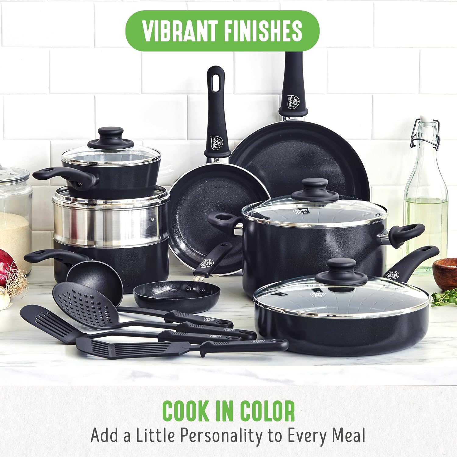GreenLife 16 Piece Ceramic Nonstick Pots & Pans Cookware Set, Turquoise | PFAS-Free Ceramic Nonstick, Stockpot, Frying Pans, Saucepans, Sauté Pan, Stay-Cool Handles, Dishwasher & Oven Safe up to 350F