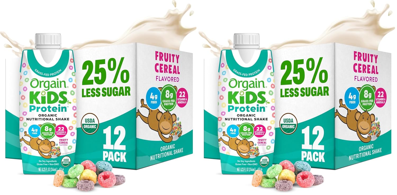 Orgain Organic Kids Dairy 8g Protein Shake, Chocolate, 8.25 oz, 12pk | Nutritional drink, grass-fed protein, 22 vitamins & minerals, 3g fiber, non-GMO, no soy, healthy snack for picky eaters