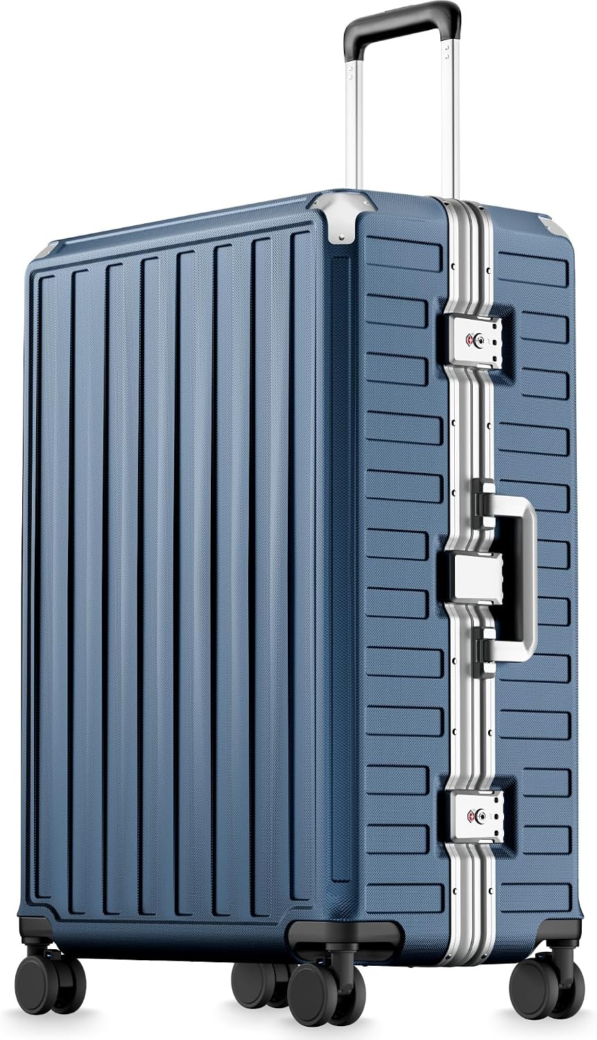 LUGGEX Zipperless Checked Suitcase, Aluminum Frame, Charcoal Metallic, 28" | Checked Luggage, 100% PC Hard Shell, 8010S Aluminum Frame, 8 Spinner Wheels, TSA Lock, Hard Shell, ZX-Core
