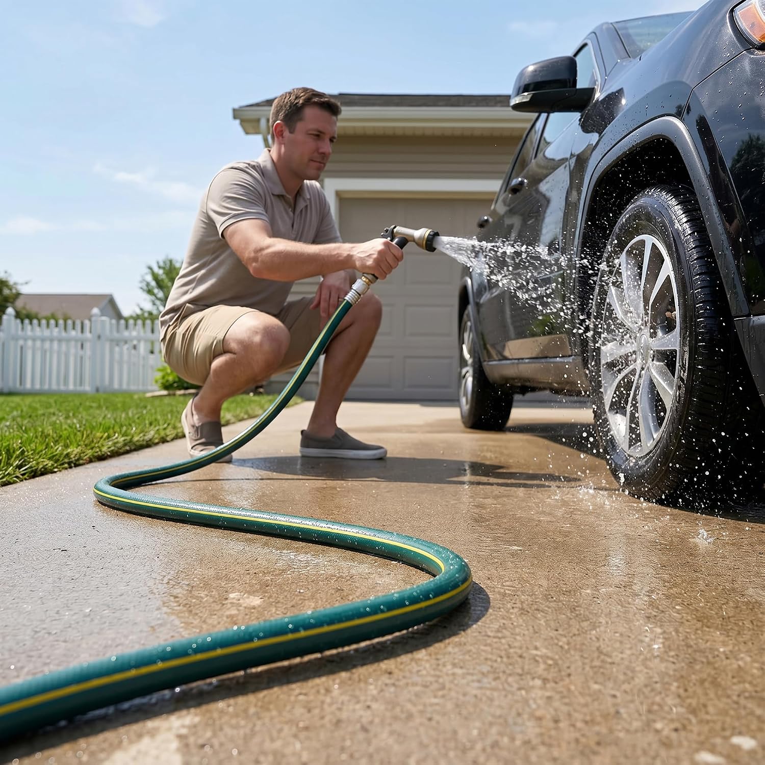 Solution4Patio Long Black Garden Hose 3/4 in. x 50 ft. -Heavy Duty Durable Flexible Lightweight Water Pipe -Brass Aluminum Ends for Household & Commercial -Kink Free, No Leaking, Male/Female Fittings