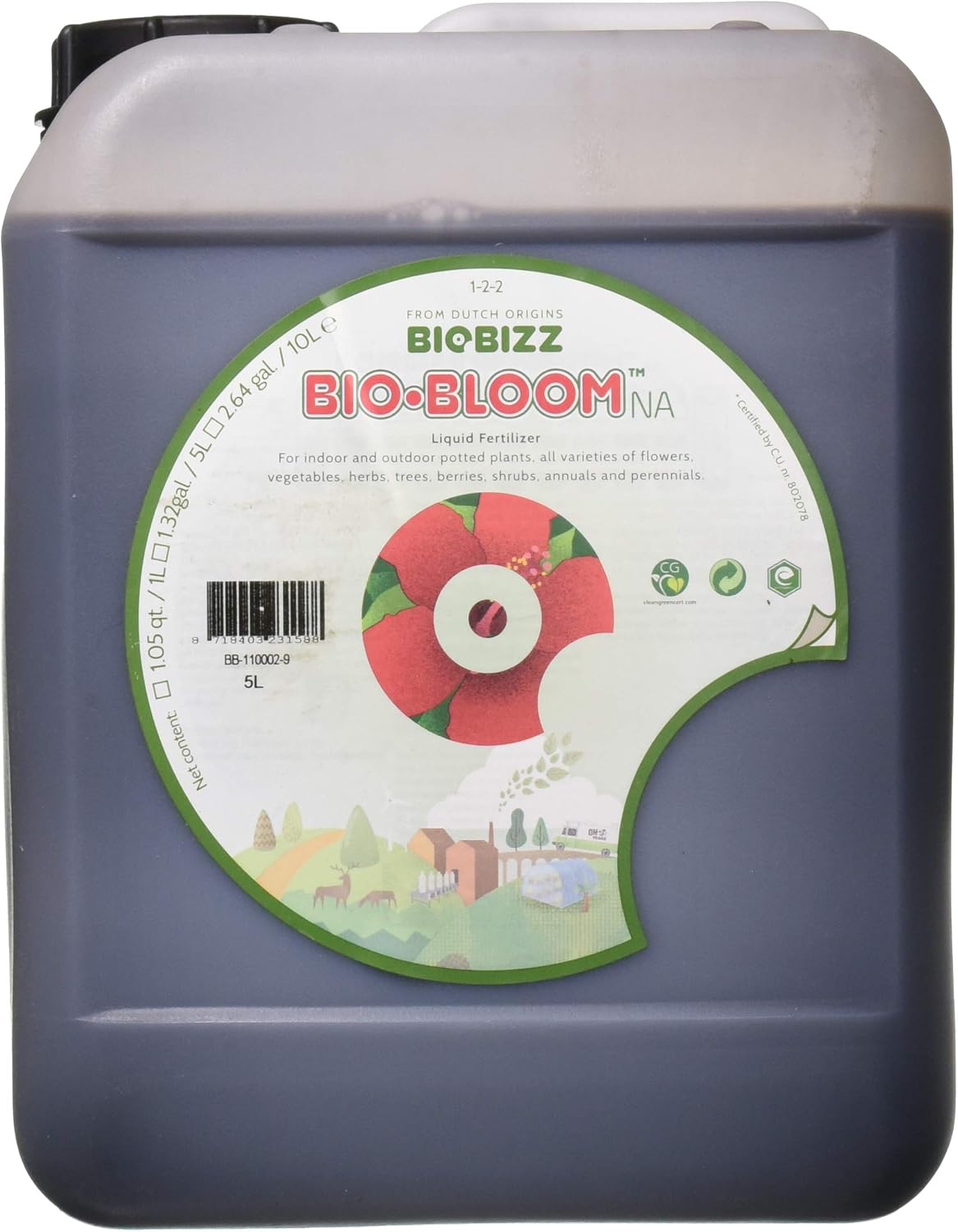 BioBizz 1L Bio-Bloom Liquid Fertiliser - Certified Organic Bloom Feed with Natural Sugar Beet Extract - Promotes Flowering, Fruiting & Resin Production - for Soil, Coco & Hydroponics