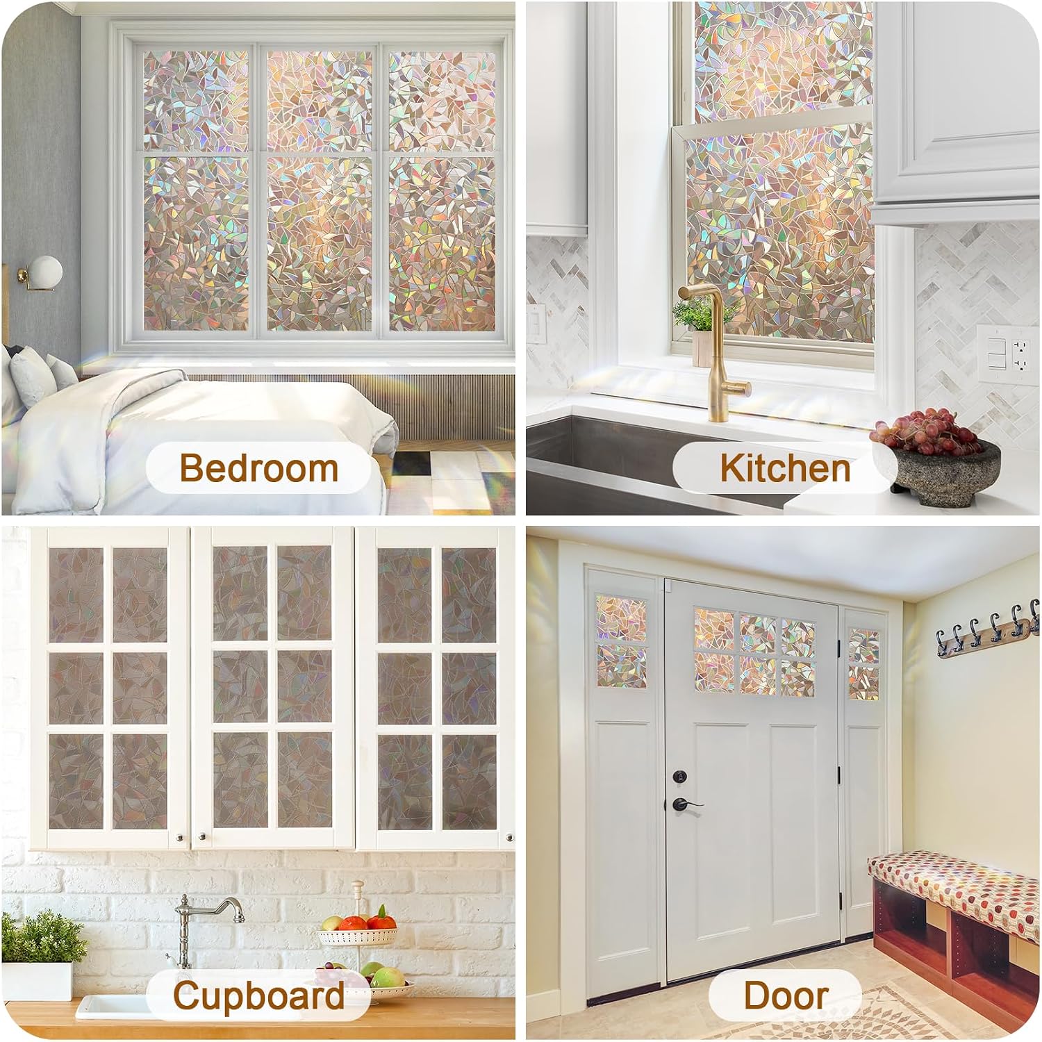 Haton Window Privacy Film, Stained Glass Rainbow Film, 17.5" x 78.7"