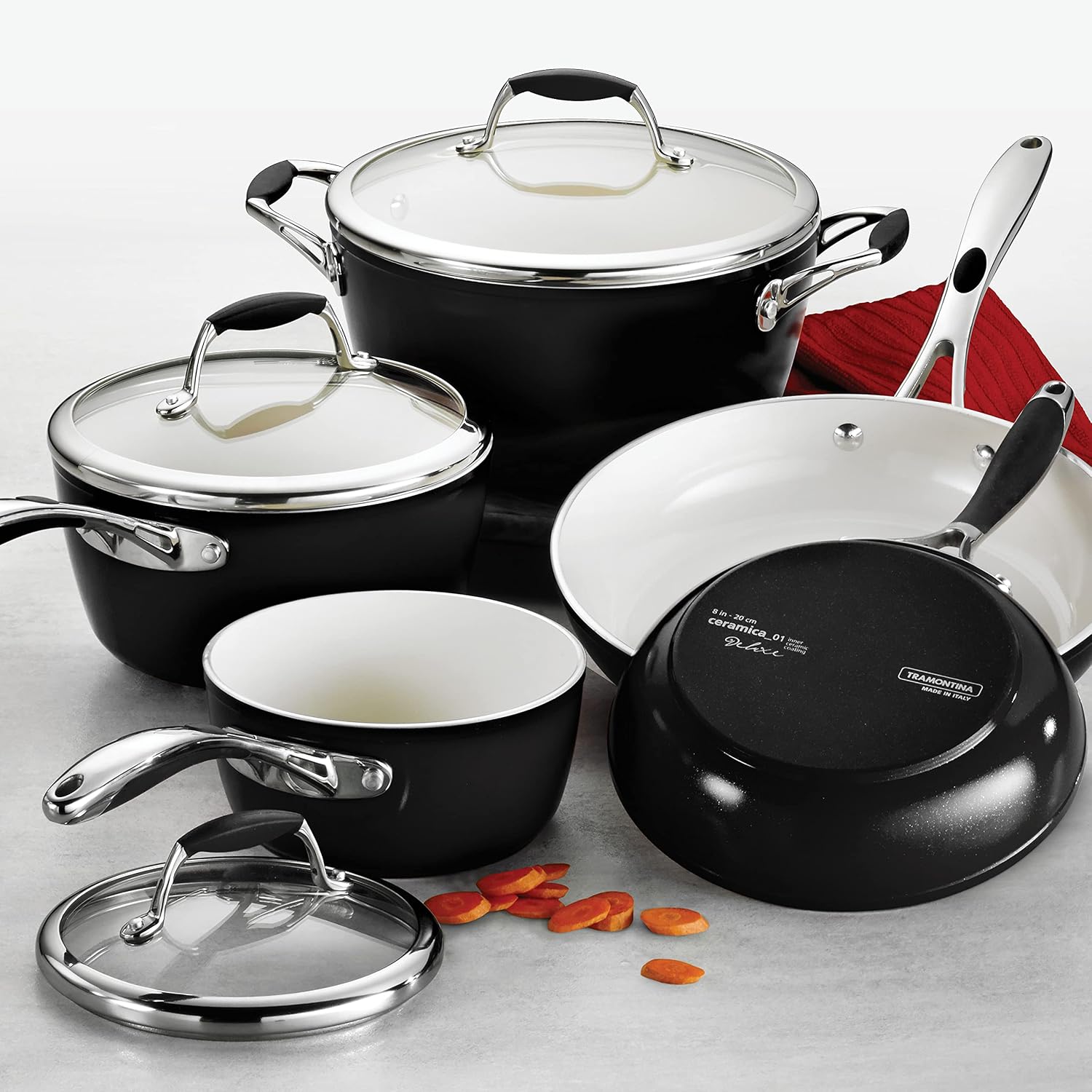 Tramontina Ceramica Deluxe 1.5-Quart Sauce Pan with Glass Lid | Ceramic Non Stick Small Saucepan, Oven-Safe, Metallic Black