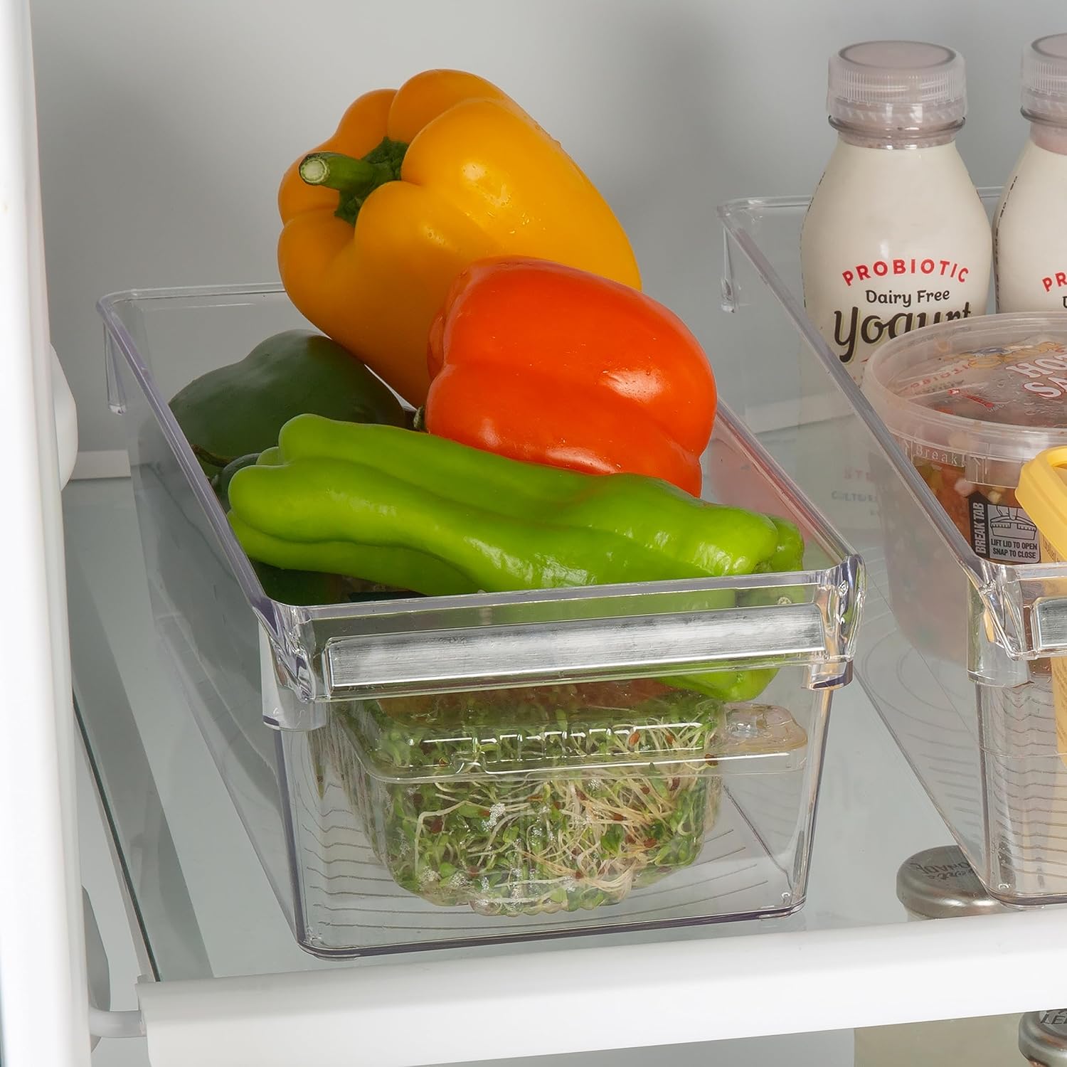Kitchen Details 2 Pack Medium Refrigerator Storage Bin | Fridge & Freezer | Kitchen Organization | Stainless Steel Handle | Countertop | Cabinets