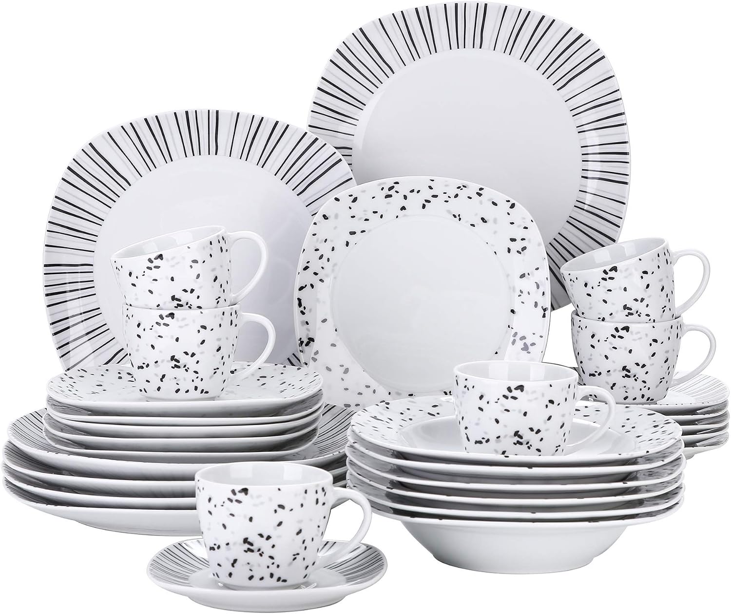 VEWEET 30 PCS Ceramic Dinnerware Sets for 6, Pink Floral Dish Set, ANNIE | Porcelain Dinner Set Including Dessert Plates, Soup Plates, Dinner Plates, Cups & Saucers, Microwave & Dishwasher Safe