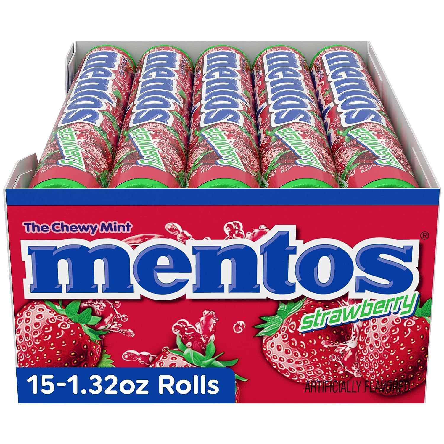 Mentos Chewy Mint Candy Roll, Cinnamon, 14 Pieces Per Roll, 15 Count Pack