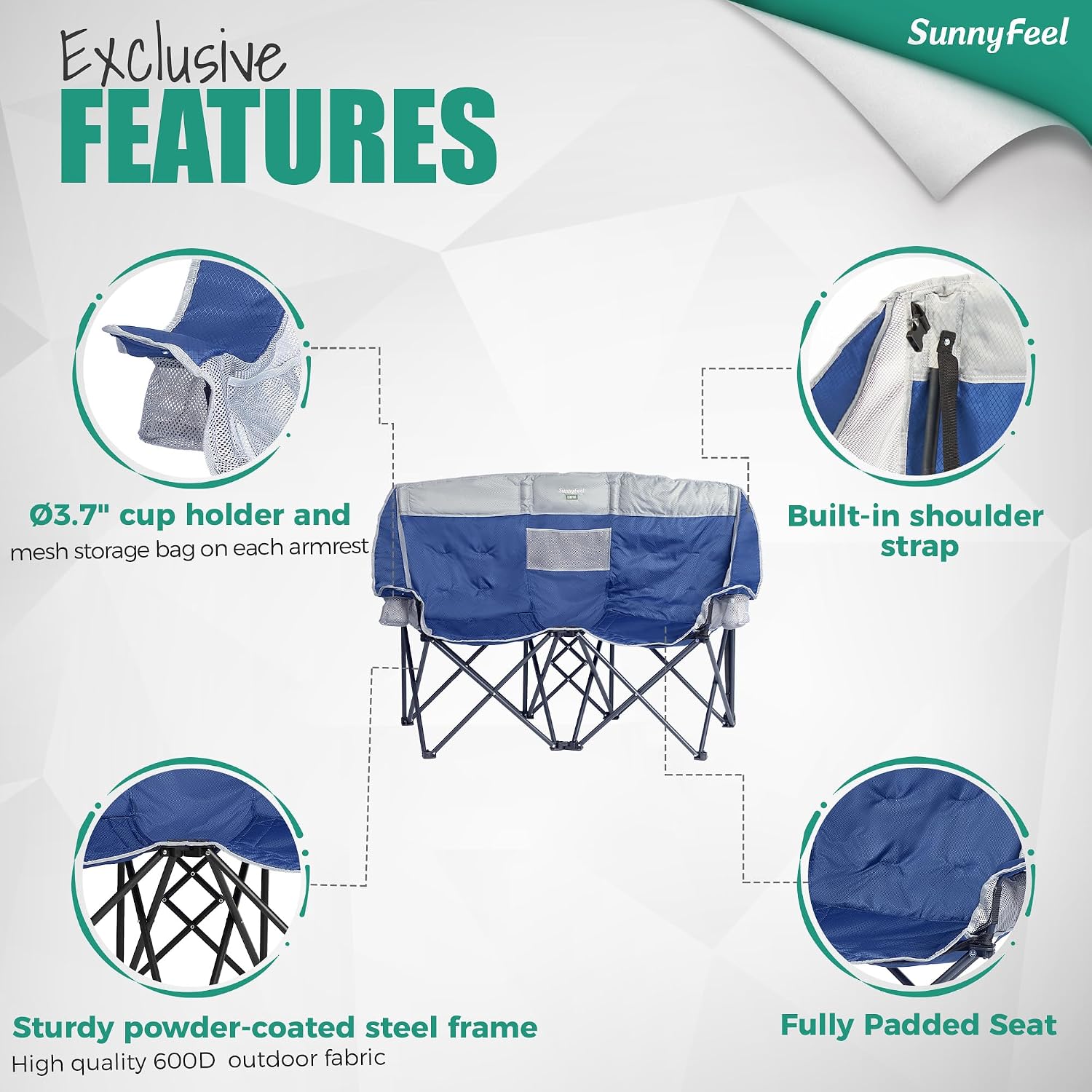 SUNNYFEEL Folding Double Camping Chair Oversized Loveseat for Adults