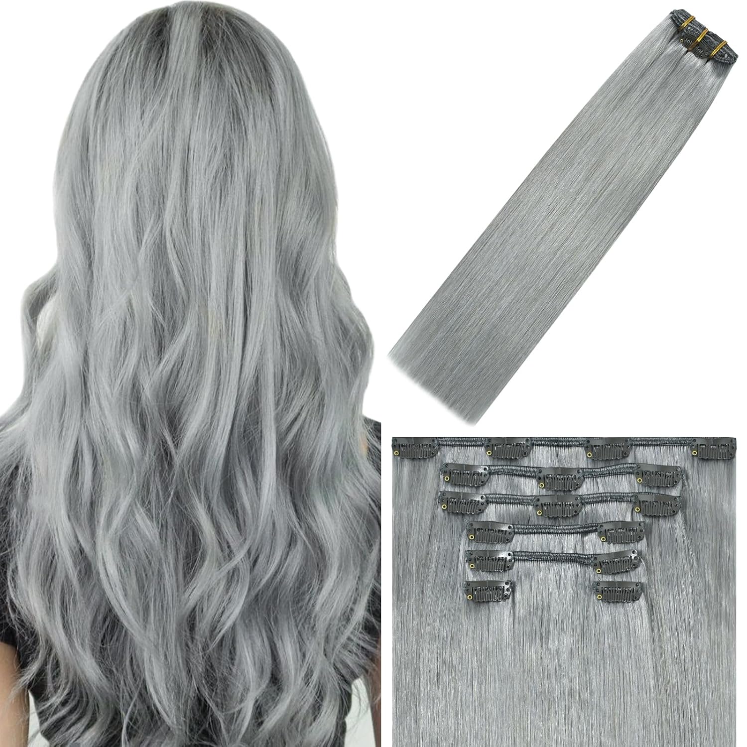 WindTouch Clip In Hair Extensions Human Hair Mixed Bleach Blonde 18Inch 75g Hair Extensions for Women Remy Blonde Extensions Clip in #18p613 7PCS