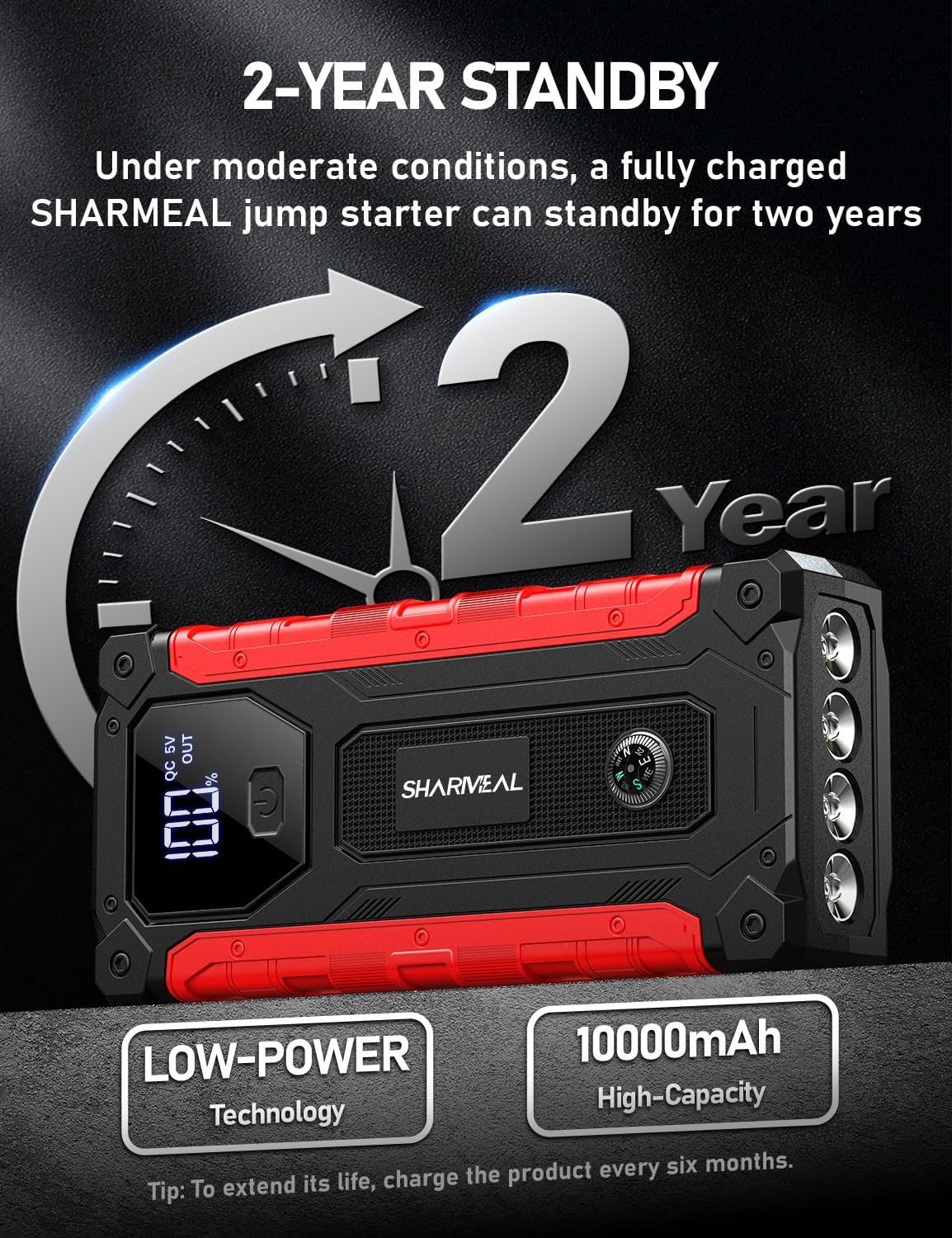 Sharmeal Car Battery Jump Starter 7000A, Jump Starter Battery Pack for All Gas and 12.0L Diesel, 12V Portable Jump Box with LED Light