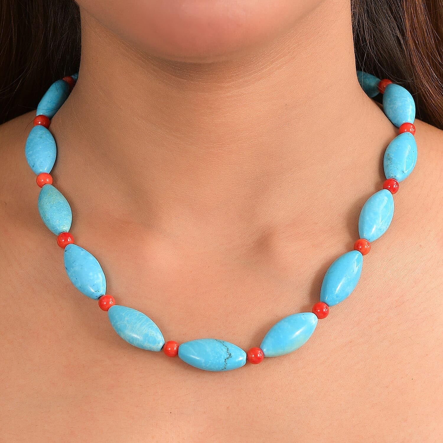 Dyed Blue Magnesite Coral 375 ctw Beaded Necklace in Platinum Over 18"
