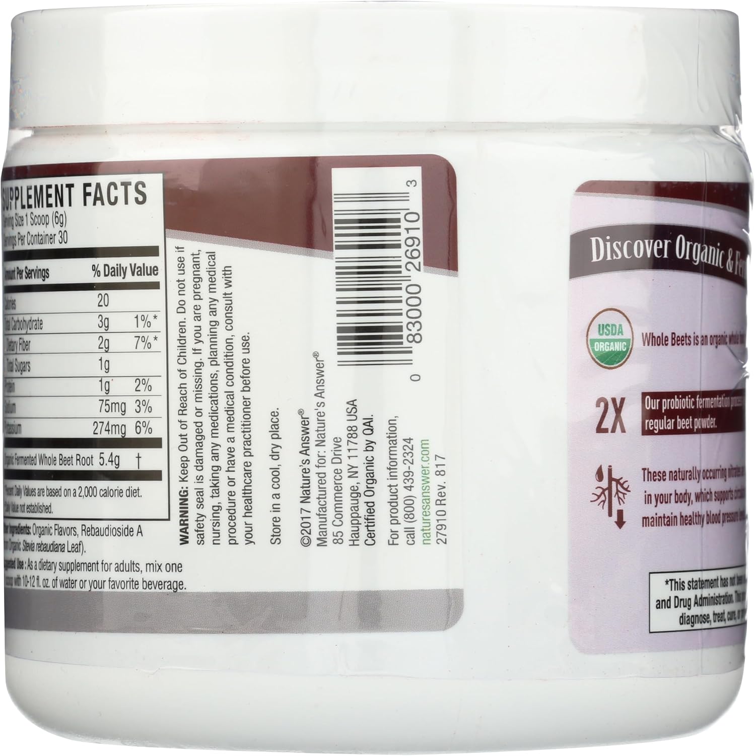 Nature's Answer Whole Beet Root Powder | Organic & Fermented | Great Tasting Cherry Flavor | Supports Circulatory Health & Endurance | Helps