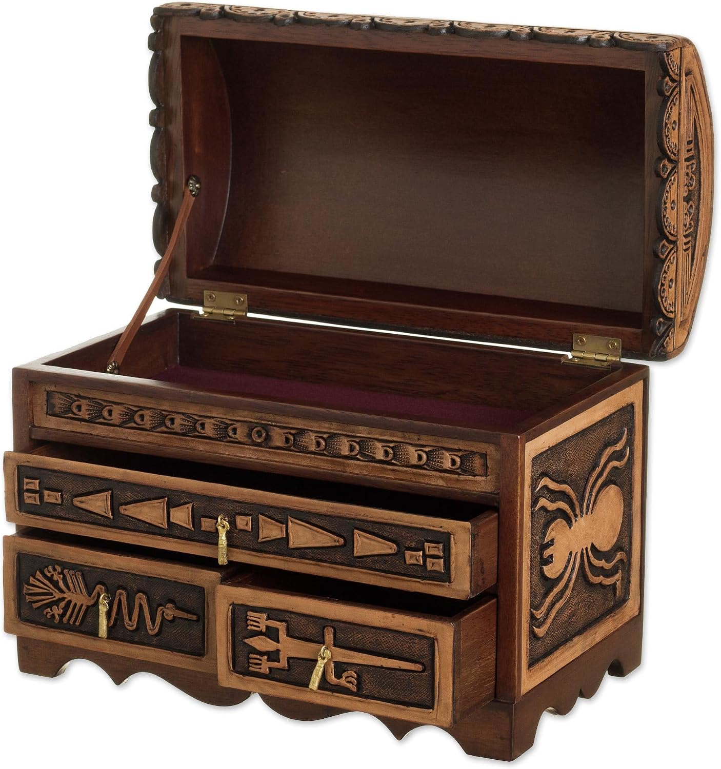 NOVICA Artisan Handmade Leather Cedar Wood Jewelry Chest Nazca Pattern from Peru Brown Boxes Colonial Cultural Animal Themed [8.25in H x 11.5in W x