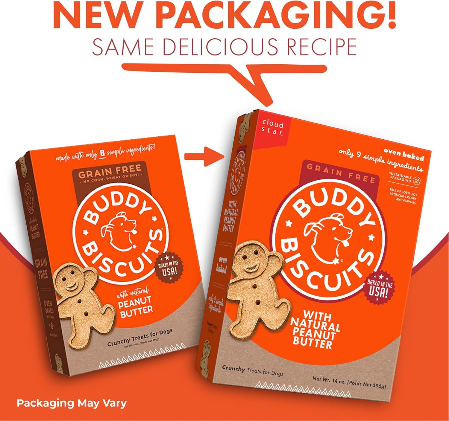 Buddy Biscuits Grain Free Dog Treats, Baked in USA, Large Size Treat with Natural Peanut Butter 14 oz.