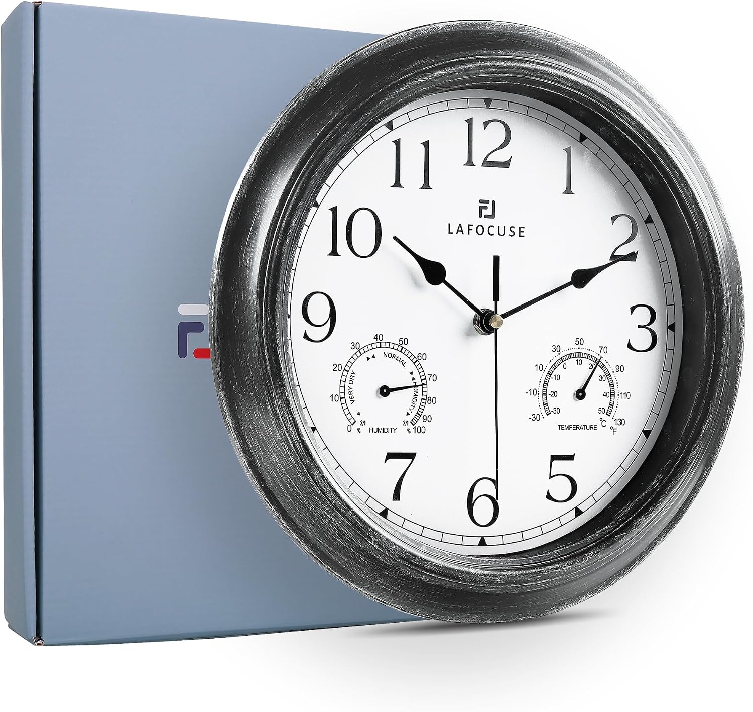 Lafocuse 12 Inch Brown Outdoor Wall Clocks with Temperature and Humidity