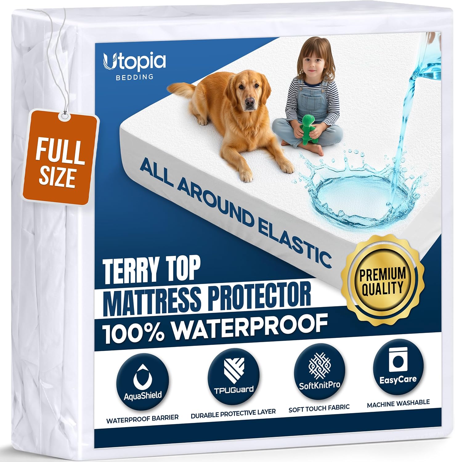 Waterproof Queen Size Mattress Protector fits Upto 17" deep Mattresses | Utopia Bedding 200 GSM Soft & Breathable Mattress Cover, Dirt-Proof, Noiseless, Machine Washable Fitted Sheet Style, White