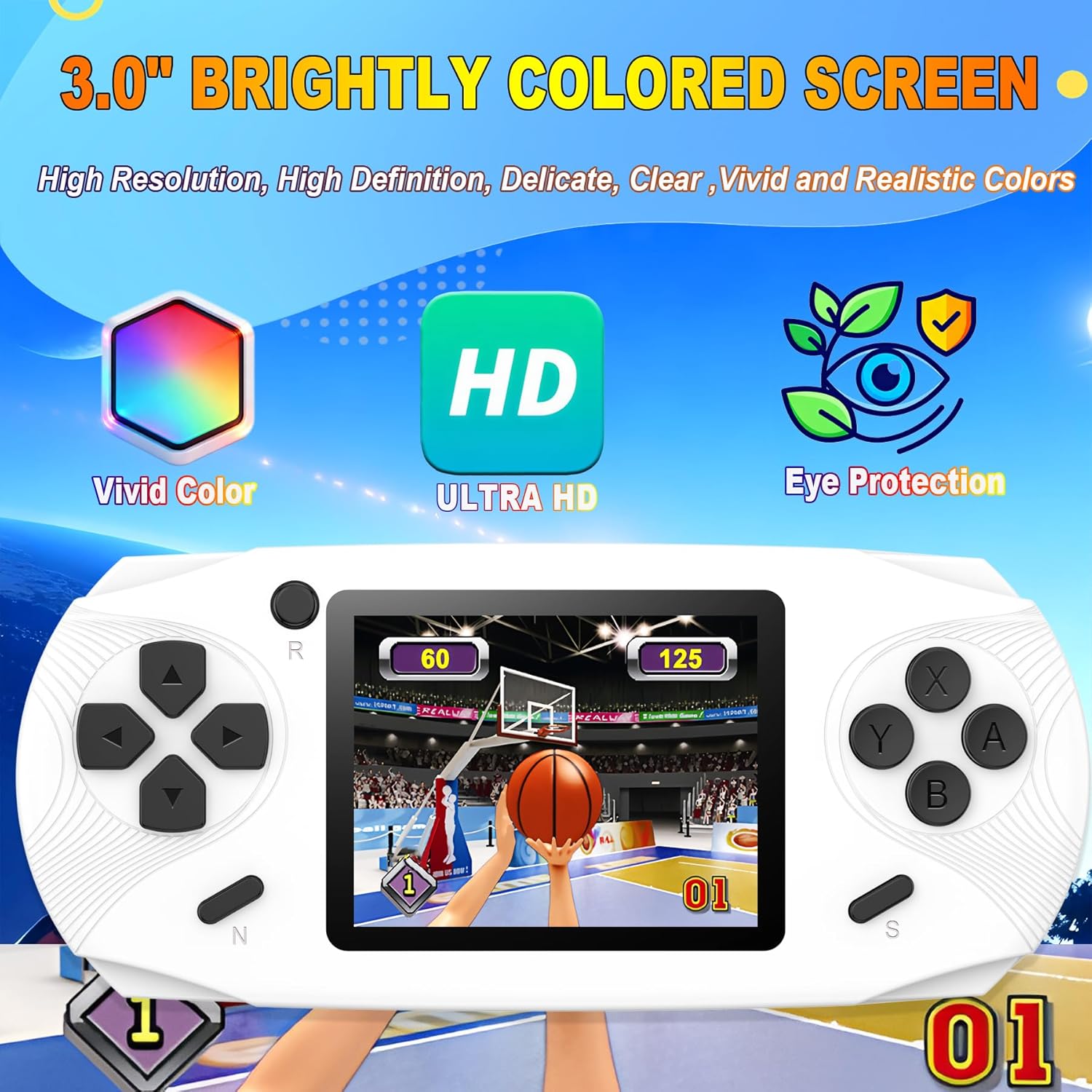 16 Bit Handheld Games for Kids Preloaded 220 Retro Video Games, Blue | 3.0" HD Screen, Rich Gameplay,USB-C Rechargeable, 6+Hrs Play, Portable Travel Toy for Car Flights,Boys Girls Birthdays Gift
