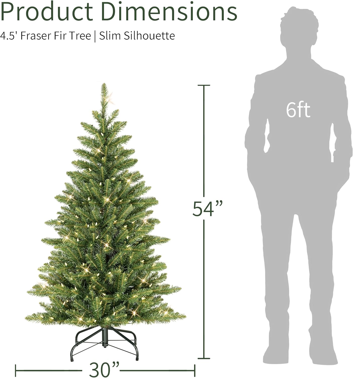 Puleo International 7.5ft Pre-Lit Slim Fraser Christmas Tree with 500 Warm White LED Lights, 1453 Realistic Dense Branch Tips, Easy Setup Artificial Trees with Sturdy Metal Stand
