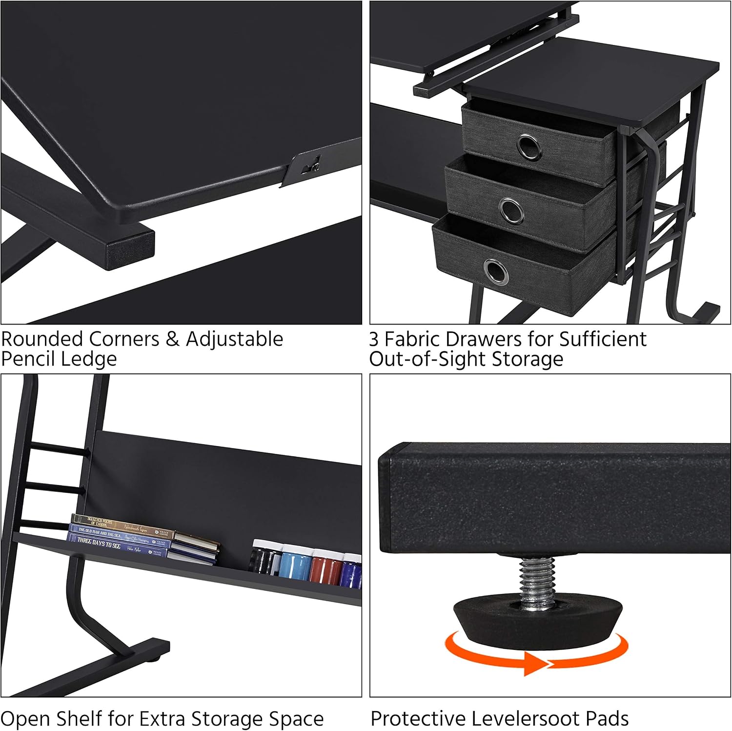 Topeakmart Height Adjustable Drafting Table Art Craft Desk Work Station Hobby Design Studio Tiltable Tabletop Drawing Desk with Stool & Storage