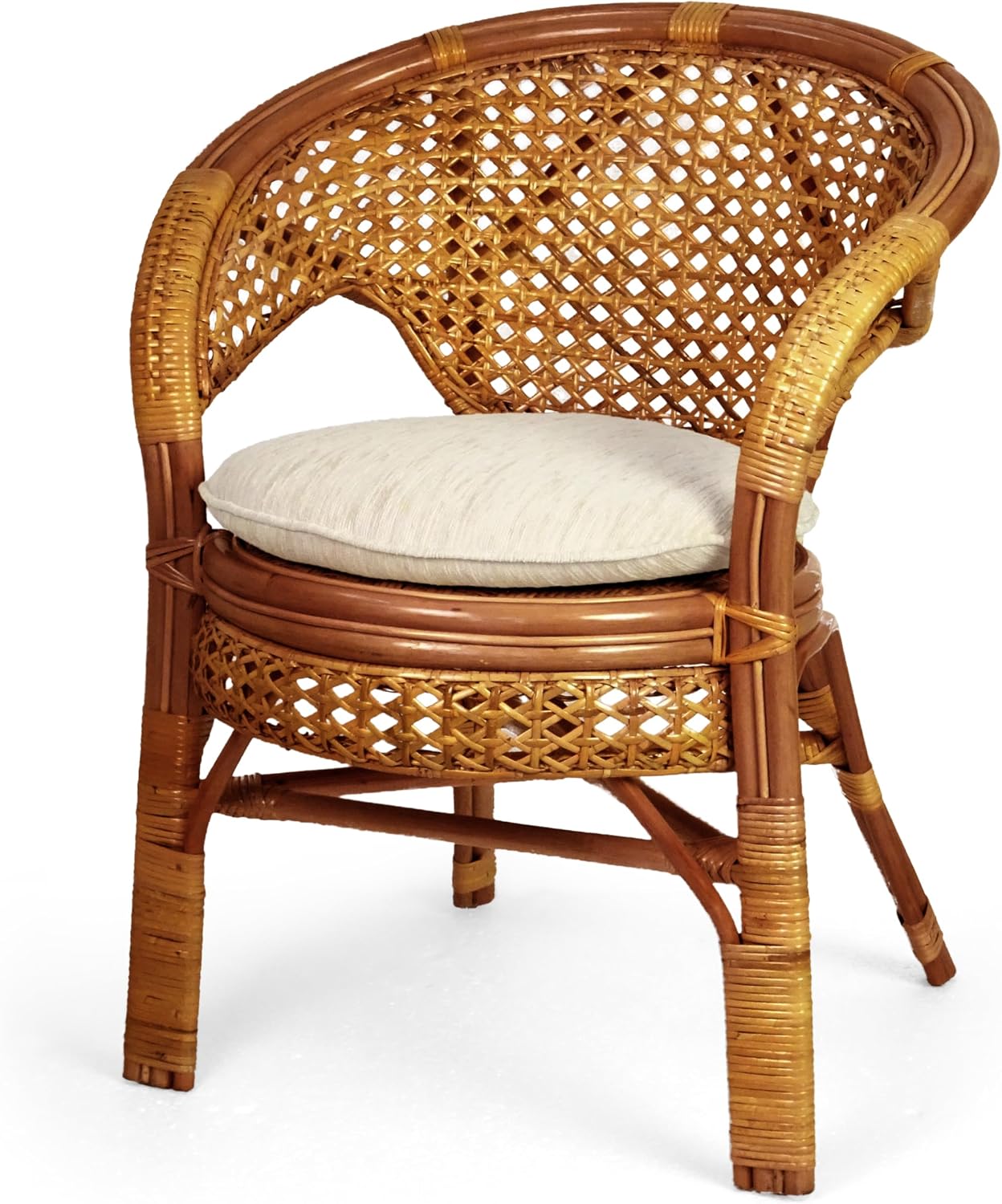 Pelangi Handmade Rattan Dining Wicker Chair Colonial Color w/Cream Cushion
