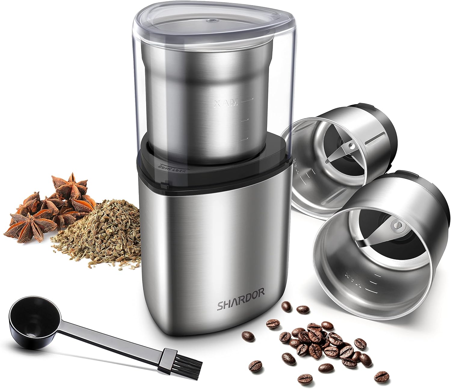 SHARDOR Electric Coffee Bean Grinder, Spice Grinder, 1 Removable Bowl with Stainless Steel Blade, Silver