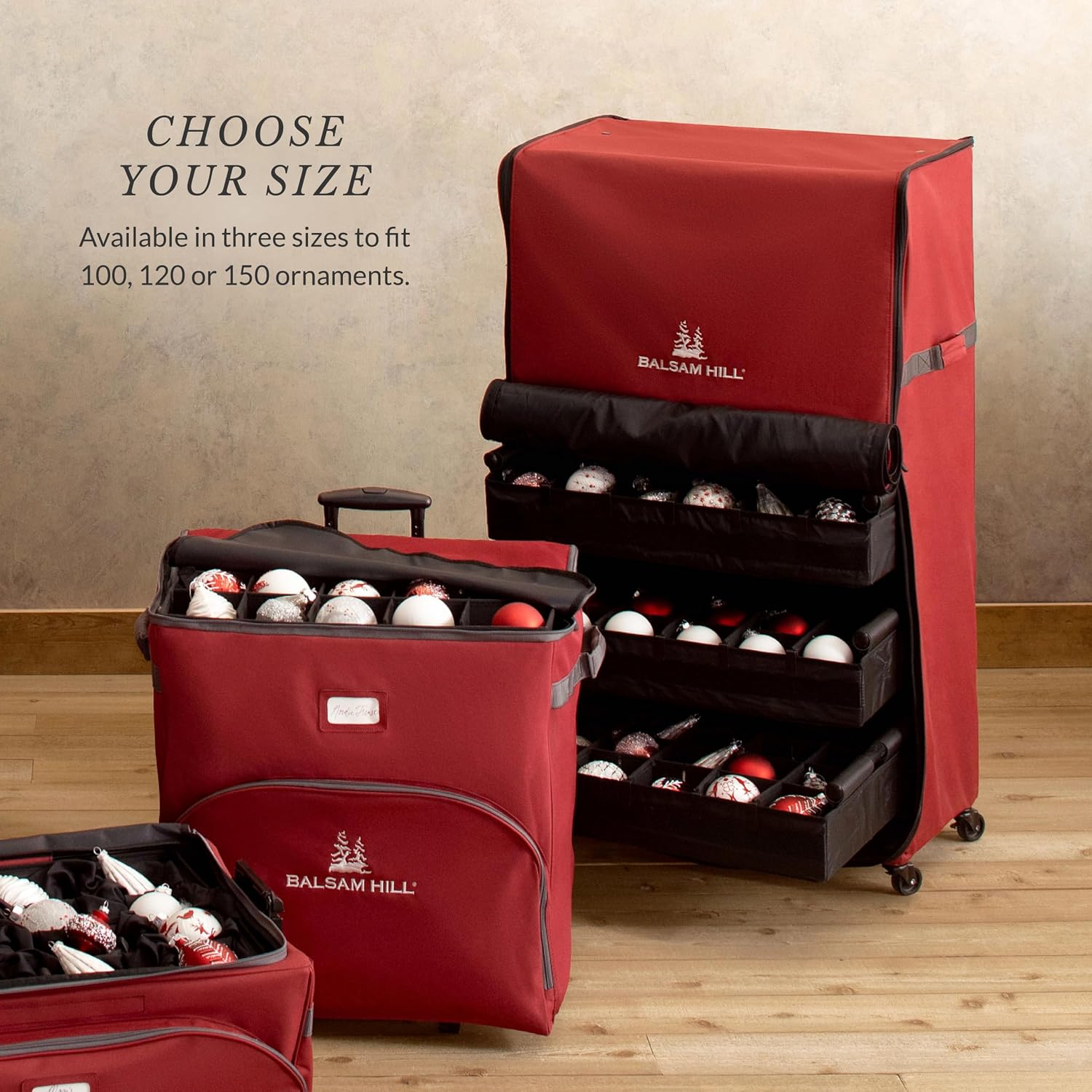 Balsam Hill Deluxe Rolling Ornament Chest - 120pc Christmas Decoration Storage with Dividers & Trays