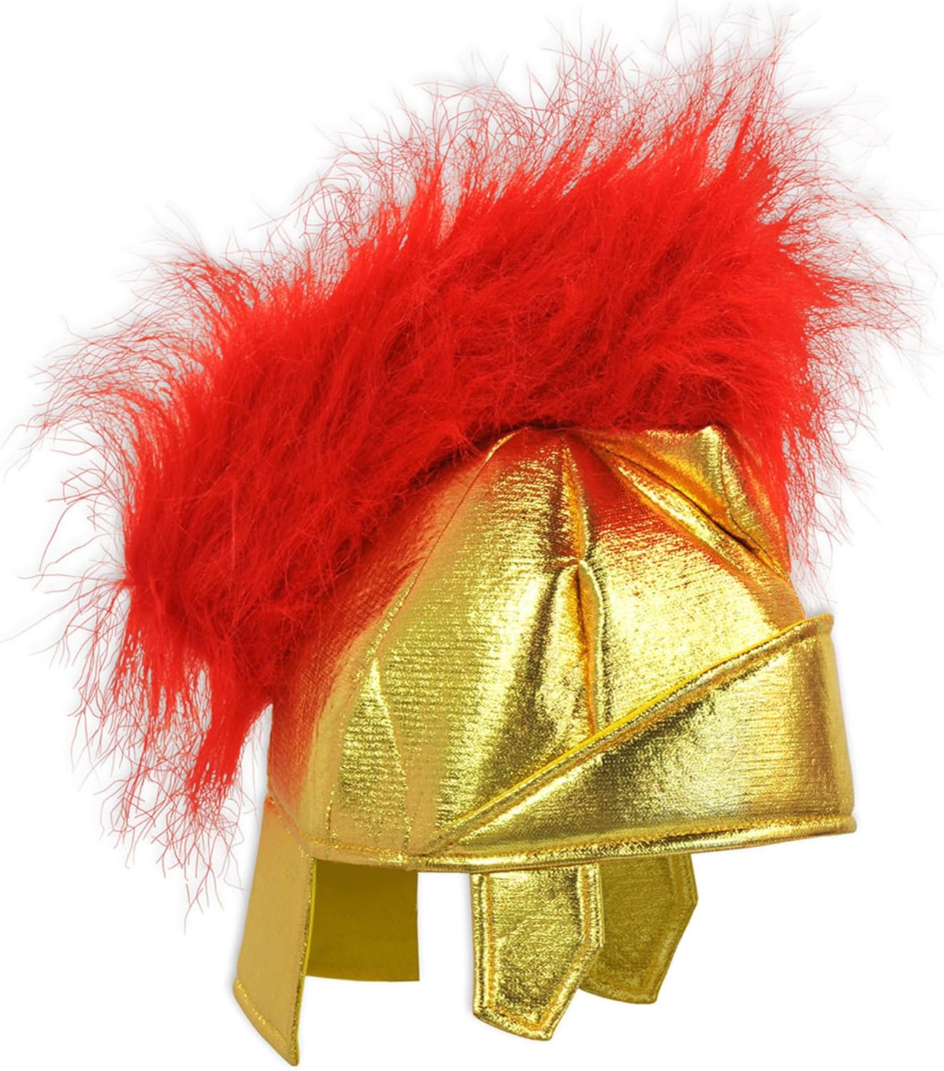 Beistle Fabric Roman Helmet – Gold Metallic Foam Costume Headpiece with Red Crest, Warrior Hat for Halloween, Theatrical Performances