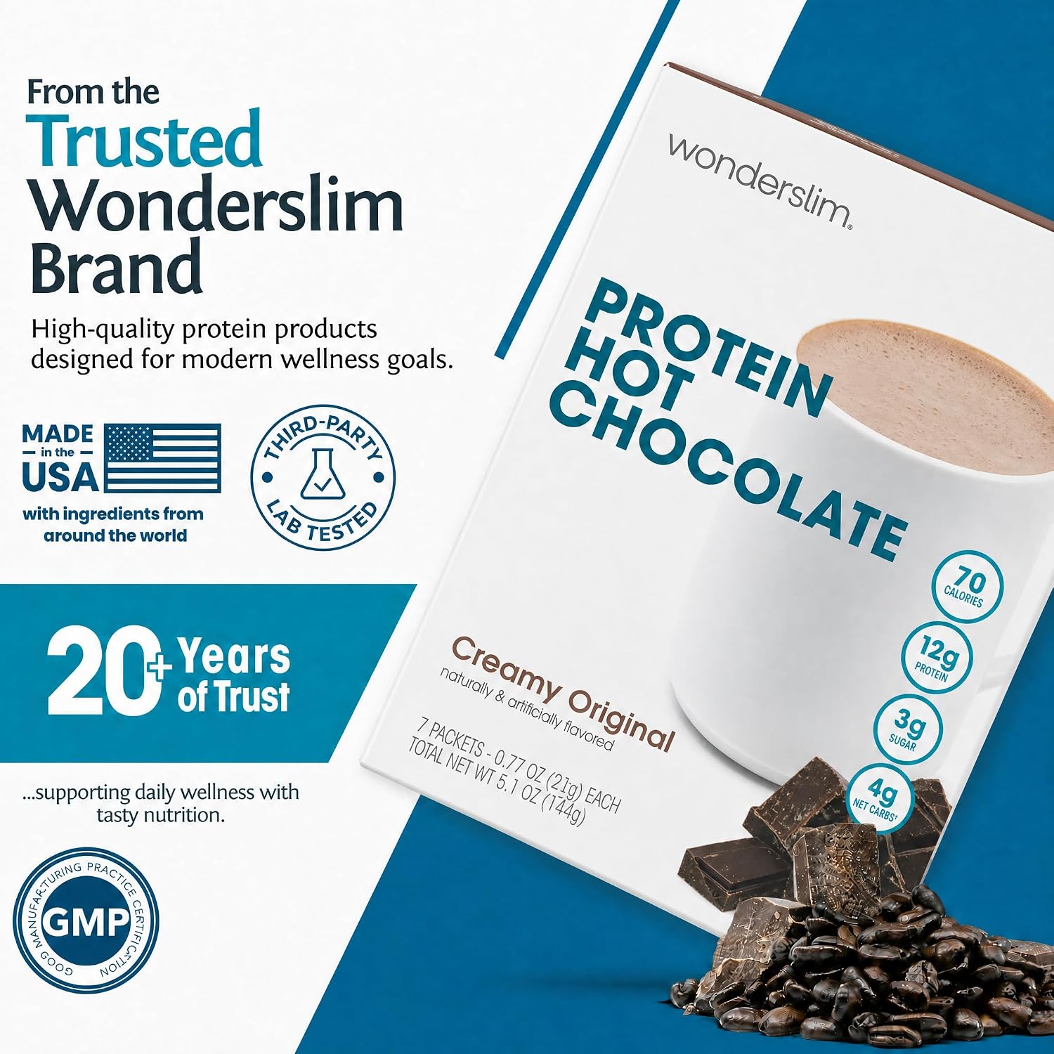 Wonderslim Protein Coffee Drink Mix with Casein Protein – 7 ct (Cappuccino) | With Collagen, 12g Protein, 70 Calories, Low Sugar, 3g Net Carbs, Keto Friendly, Gluten Free, GLP-1 Friendly Coffee Drink Mix