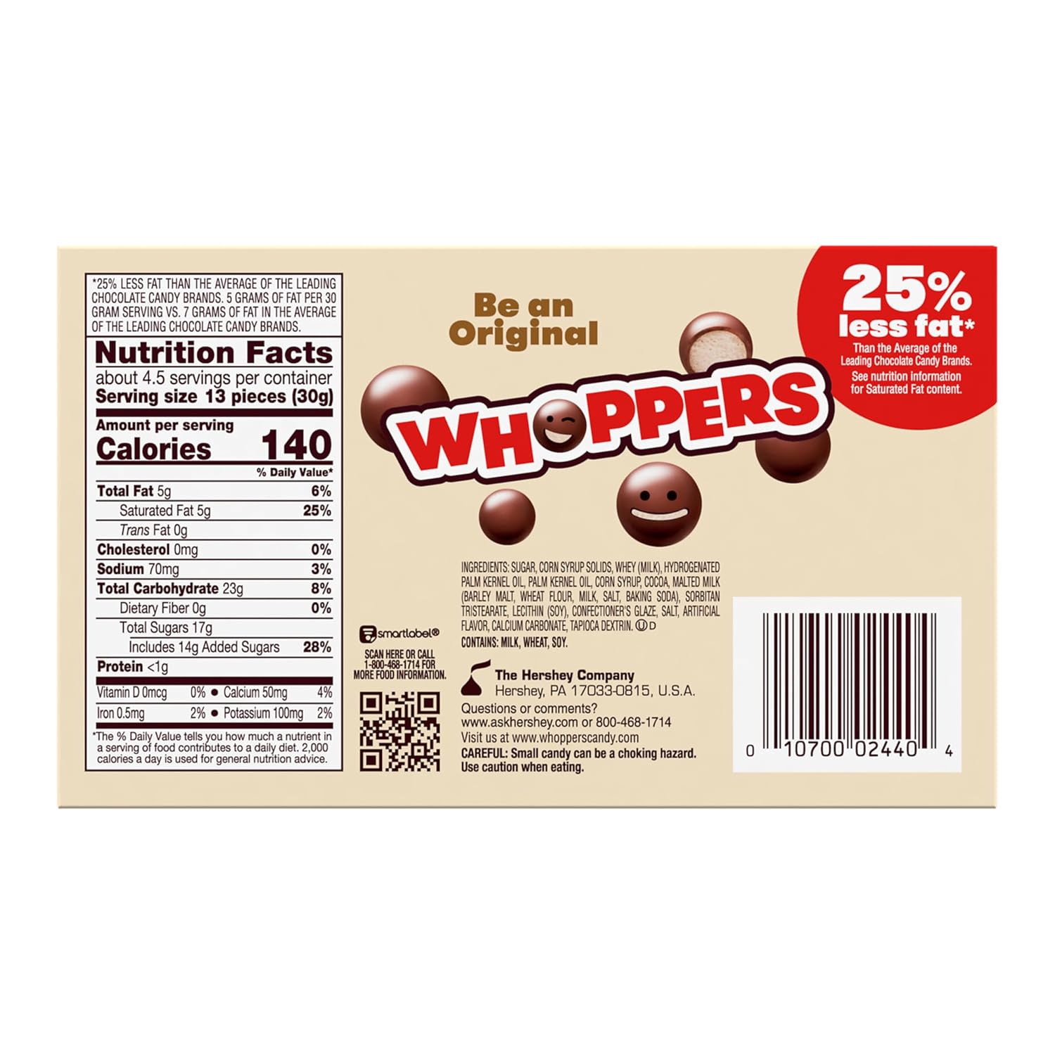 WHOPPERS Malted Milk Balls Candy Box, 5 oz | Crunchy malted milk balls coated in chocolate flavored candy for movie nights and snack breaks.