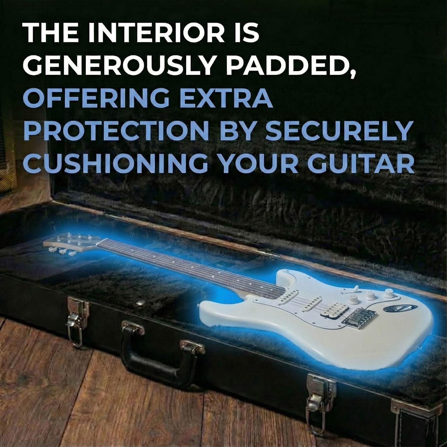 Gearlux Bass Guitar Hard Case, Fits Fender Precision/Jazz Bass and More with Exterior Lock and Key, Interior Accessory Compartment, and Plush Interior Padding - Black