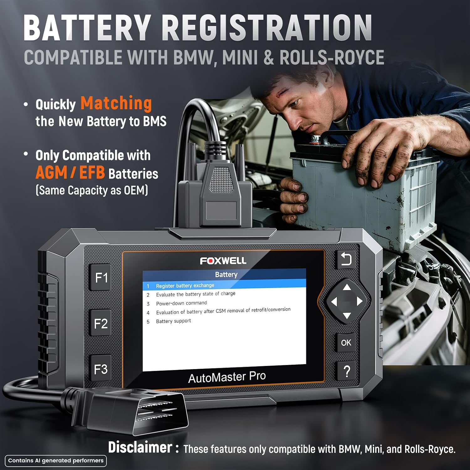 FOXWELL NT510 Pro fit for BMW, 2-in-1 Scan Tool & 12V Battery Tester | Full System Diagnostics, Bidirectional Control
