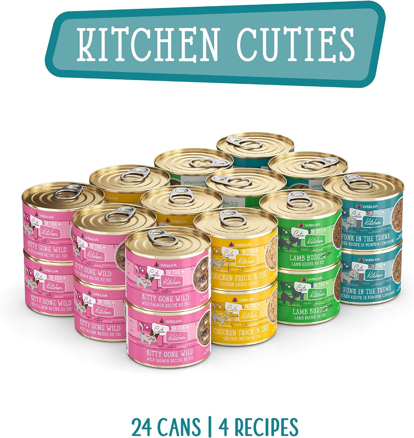 Weruva Cats in the Kitchen, Kitchen Cuties Variety Pack, Wet Cat Food, 3.2oz Can (Pack of 12)