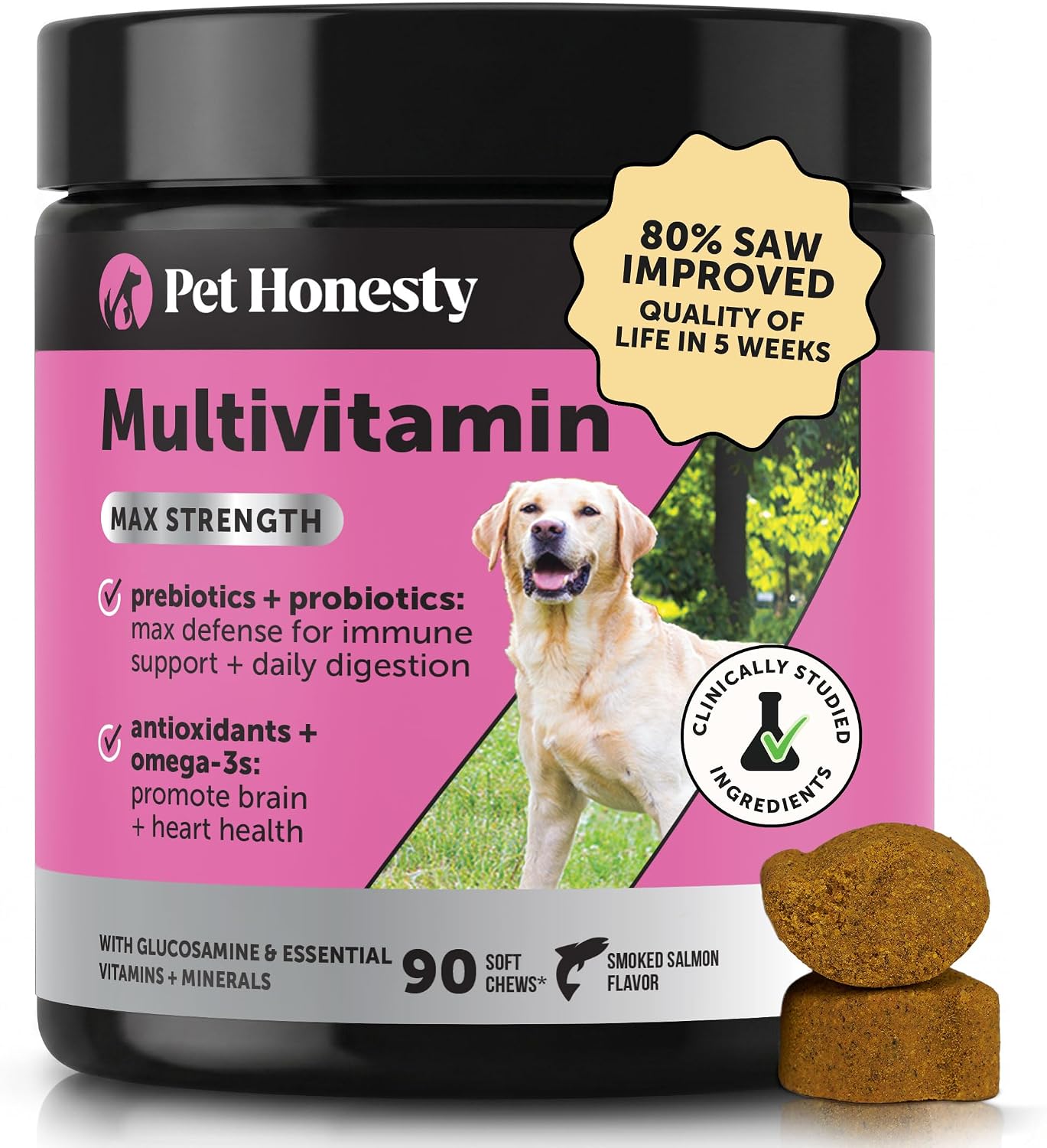 10-in-1 Dog Multivitamin Supplement with Glucosamine & Probiotics - Hip & Joint Support, Digestive Health, Immune Support, Heart & Skin - All-in-One Daily Vitamins & Omega-3s for Dogs, Chicken, 90 Ct
