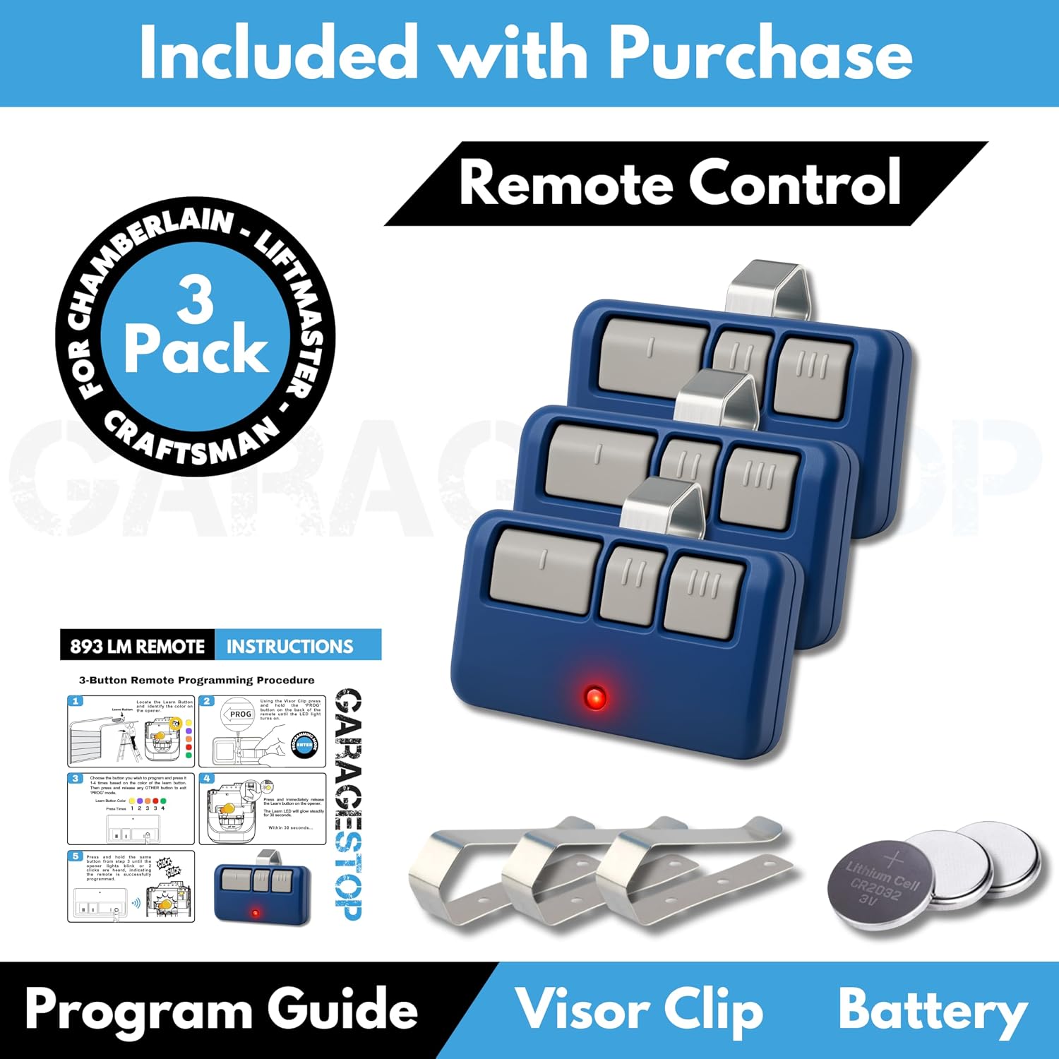 2X for LiftMaster Chamberlain Craftsman Universal Garage Door Opener Remote