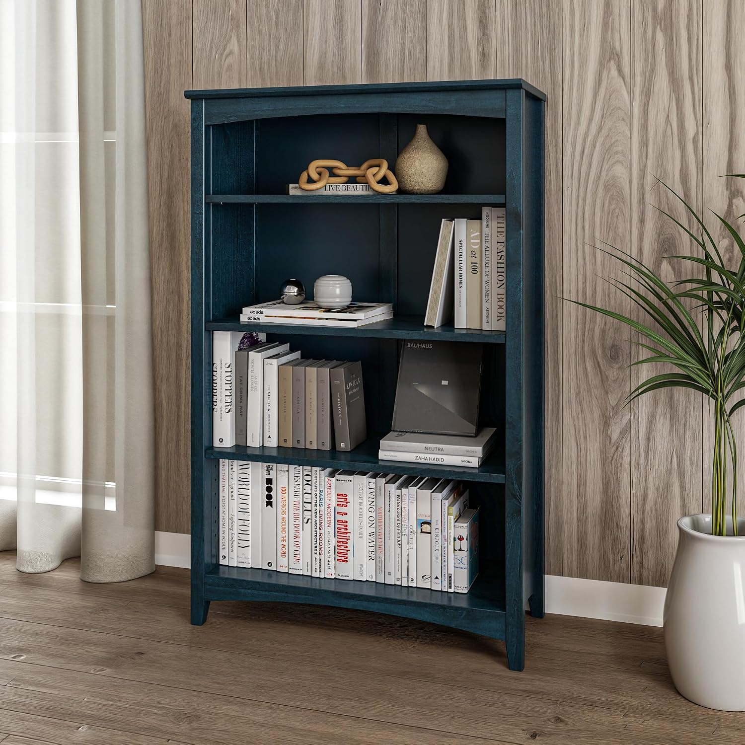 Shaker Style 3 Shelf Bookcase / Solid Wood / 36" High / Adjustable Shelving / Closed Back / Display Bookshelf for Living Room, Bedroom, Home and Office, White