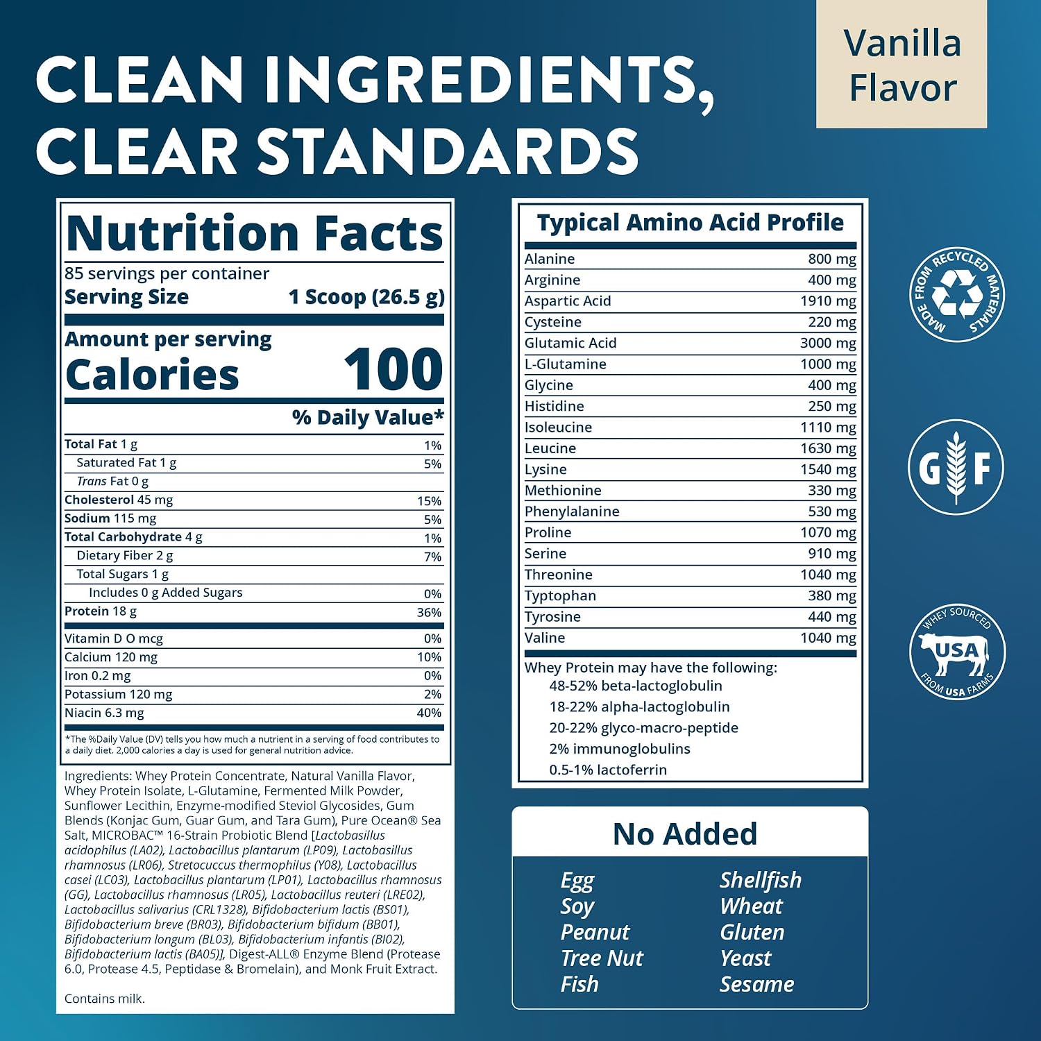 MRM Nutrition Whey Protein - Vanilla Flavored, BCAAs - 34 Servings | Microfiltered Whey Protein Isolate & Concentrate, 16 Different Probiotic Strains, & Digestive Enzymes, Gluten Free
