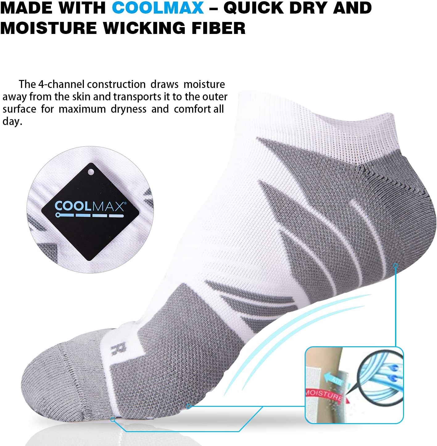 Hylaea Unisex Coolmax No Show Athletic Running Socks, Cushioned No Blisters
