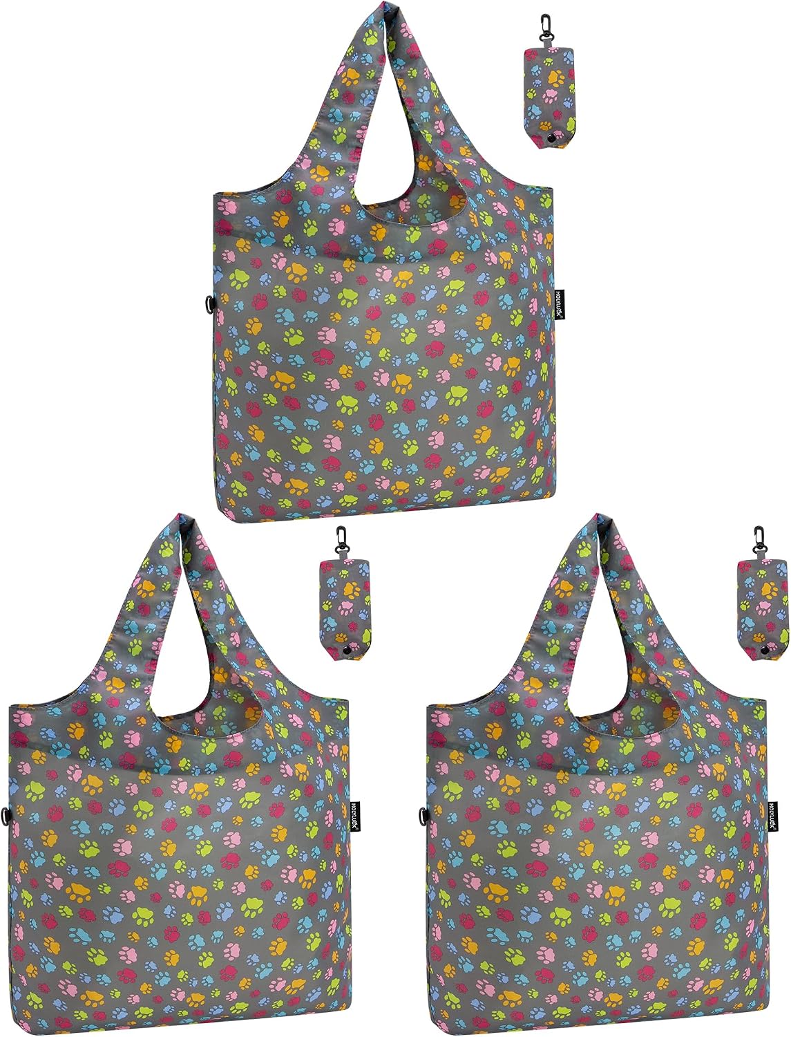 HOLYLUCK Reusable Grocery Bags,Heavy Duty Foldable Shopping Tote Bag (Standard, 3 Blue Geometric Flowers)
